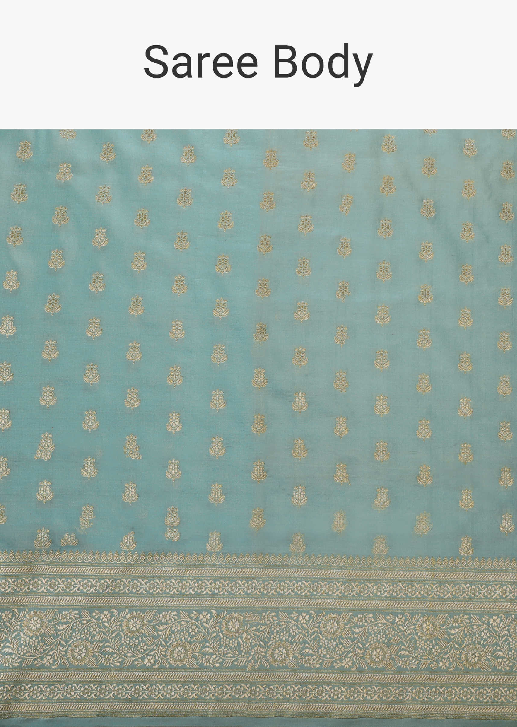 Powder Blue Embroidered Banarasi Satin Saree With Golden Butta Weave