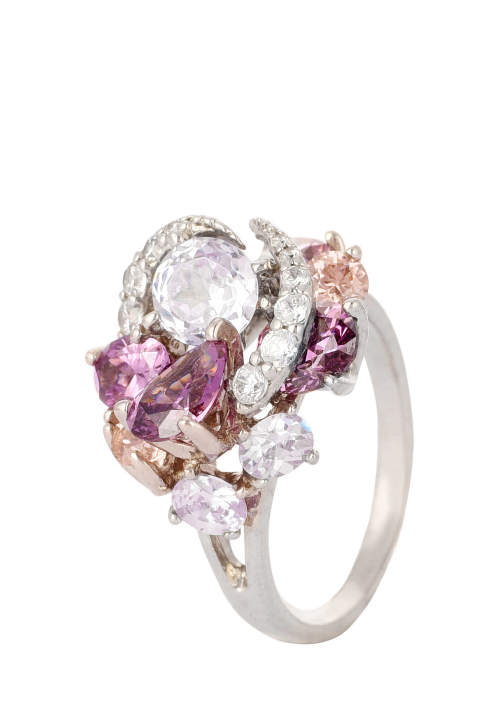 Purple And Pink Cocktail Swarovski Ring In 92.5 Sterling Silver