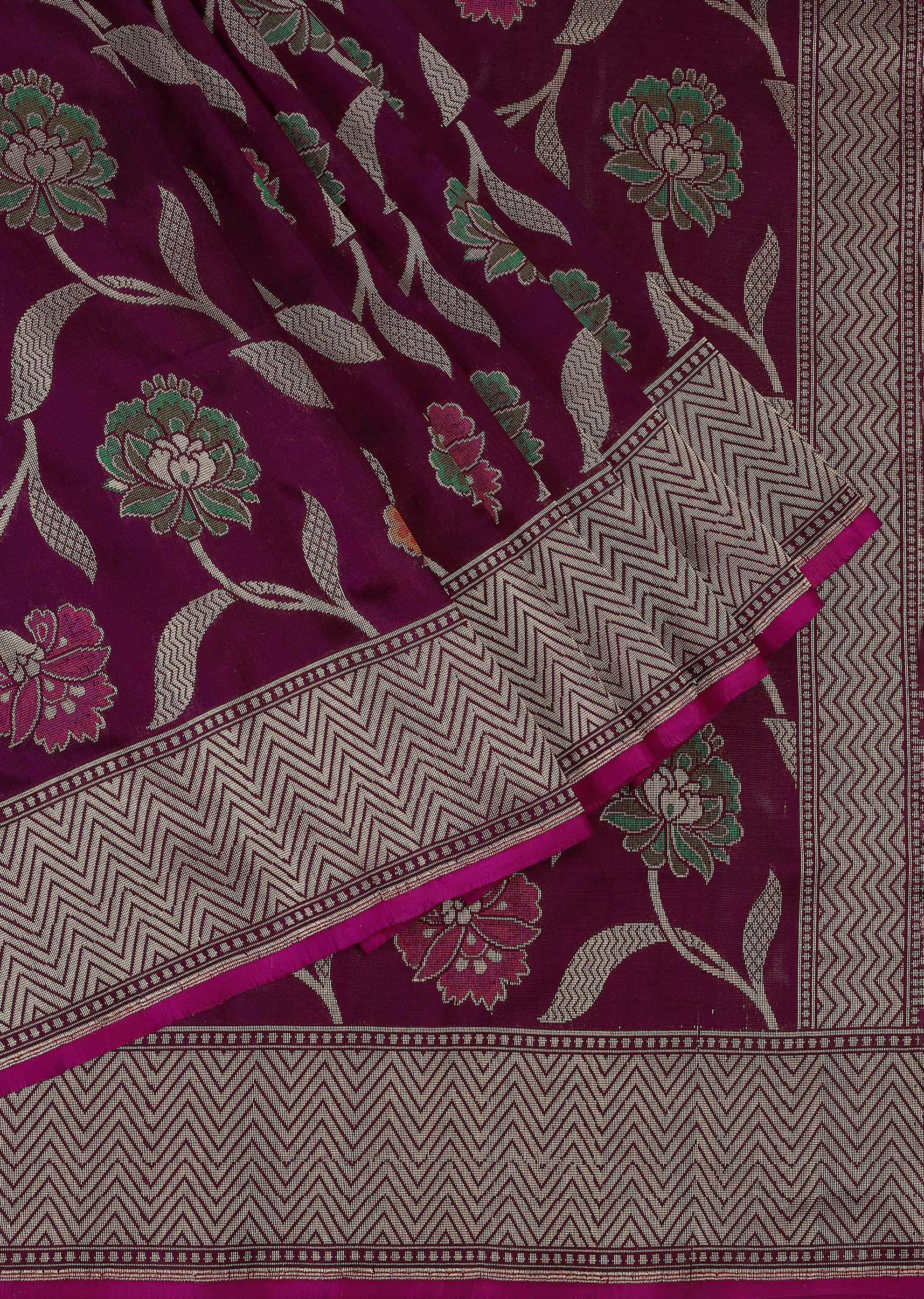 Purple Handloom Banarasi Saree  In Uppada Silk With Meenakari Jaal Work And Unstitched Blouse