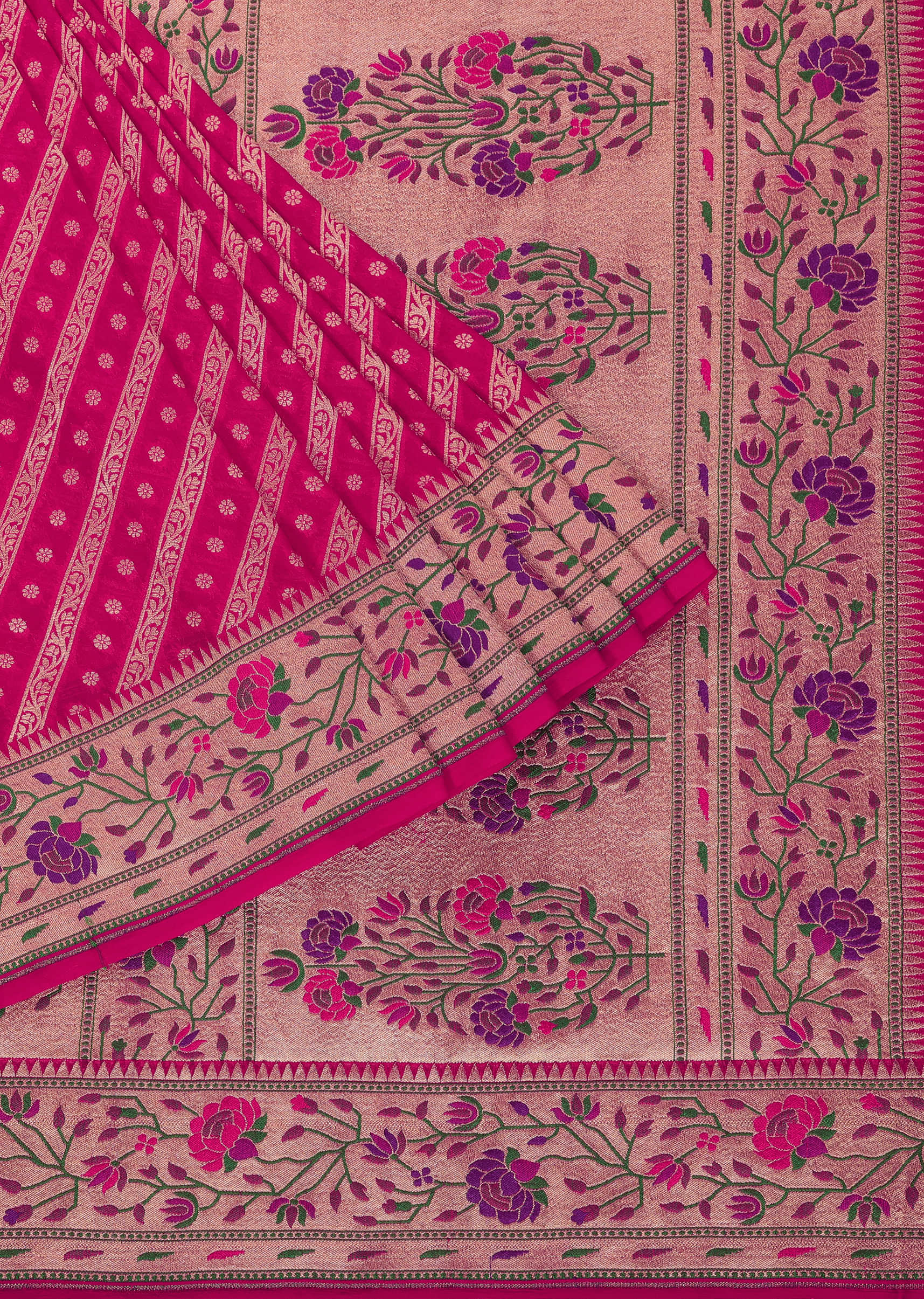 Azalea Pink Saree In Georgette With Banarasi Zari With Meena Work Border And An Unstitched Blouse