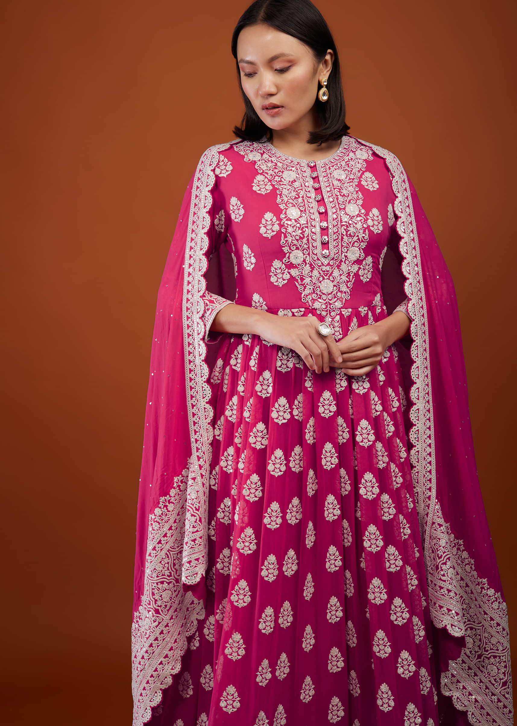 Azalea Pink Embroidered Anarkali Suit In Georgette