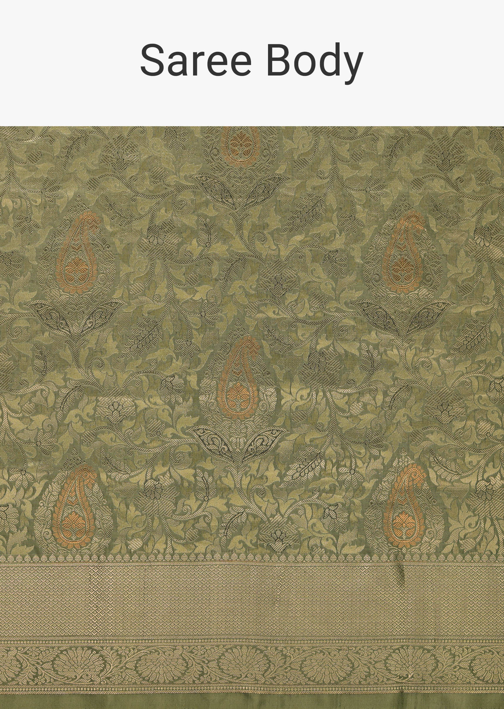 Moss Green Kanjivaram Silk Saree With Weave