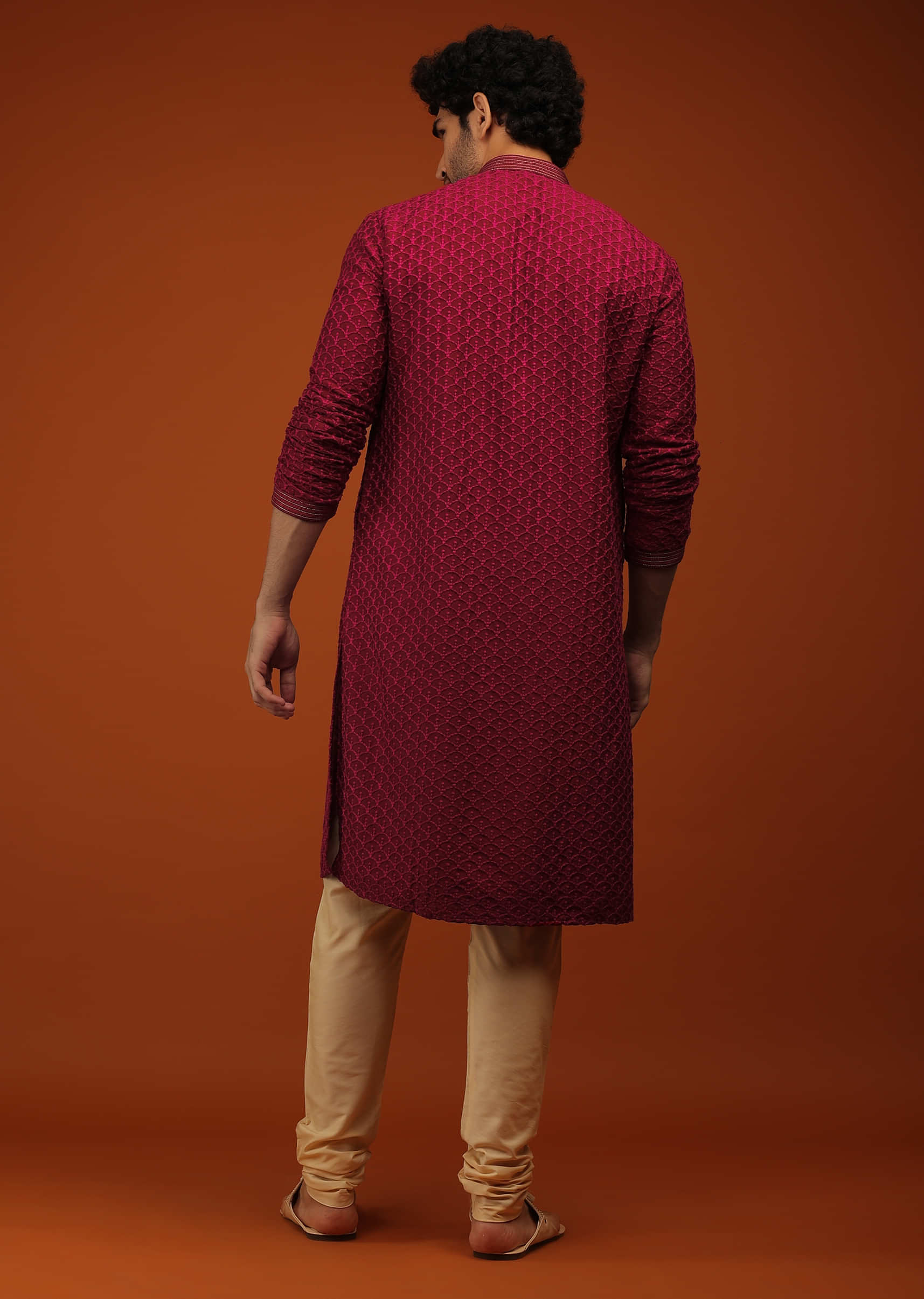 Rio Red Kurta Set In Lucknowi Embroidery