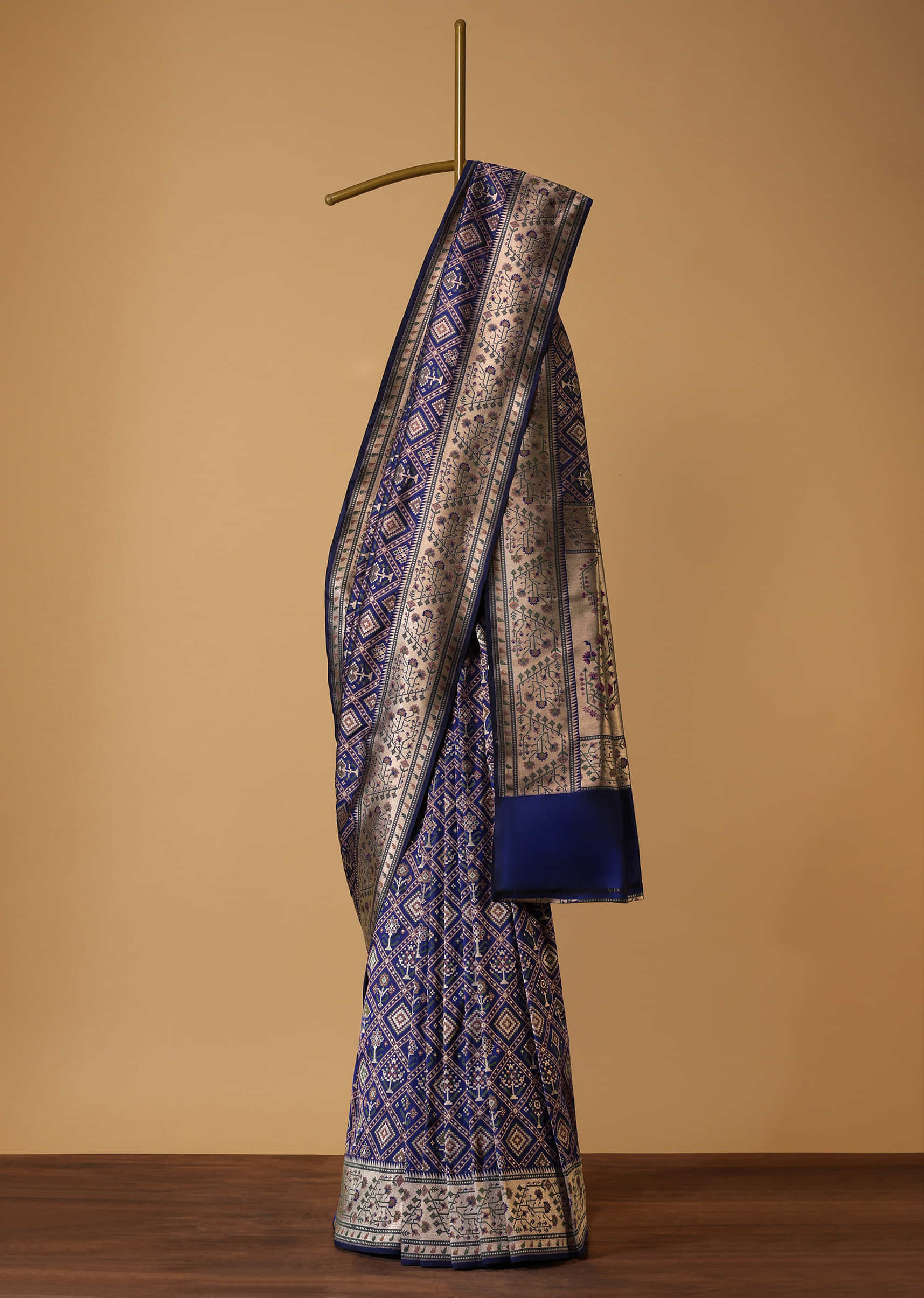 Royal Blue Patola Saree With Ikat Weave In Katan Silk 