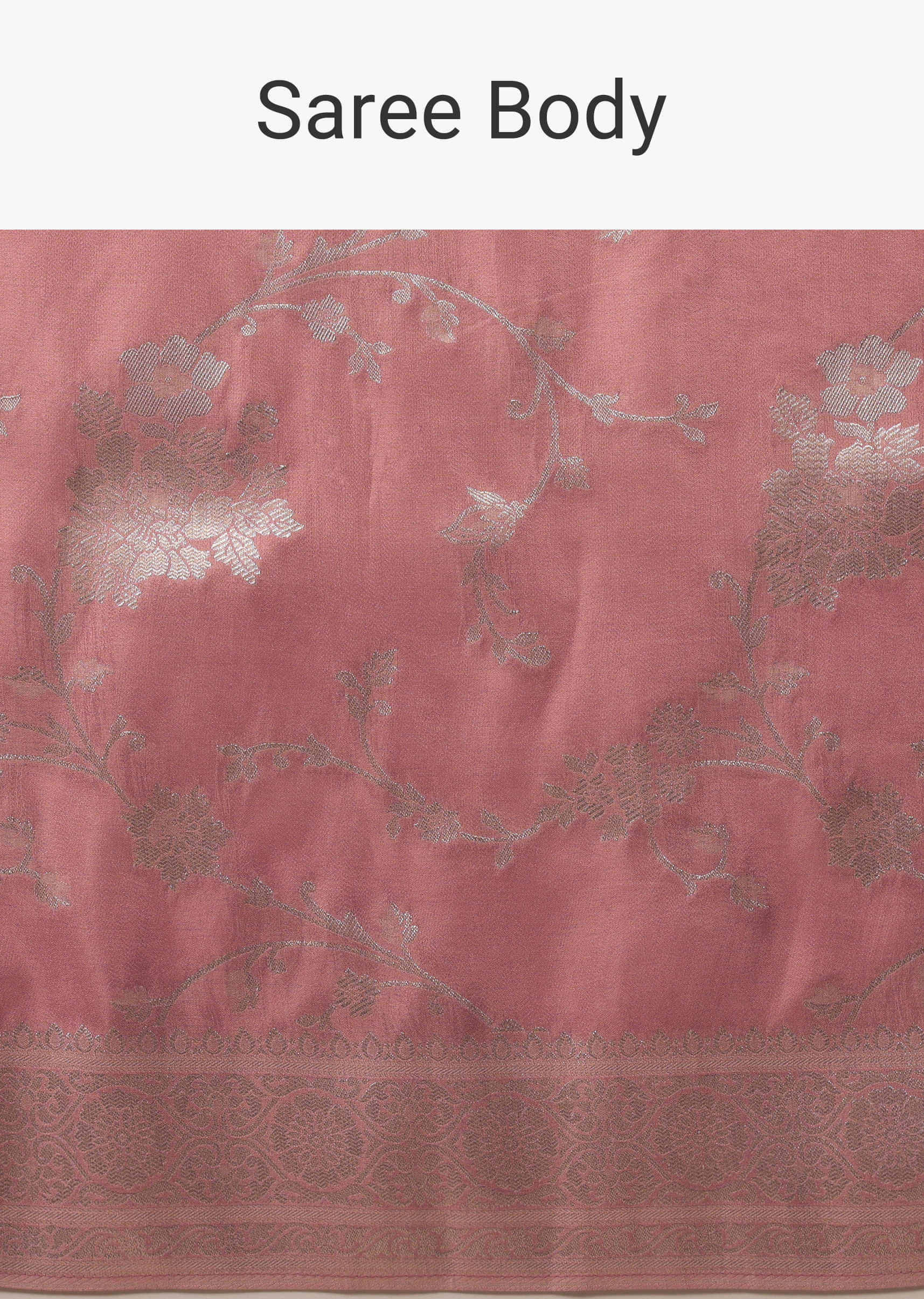 Salmon Pink Saree In Dola Silk With Silver Zari Floral Jaal