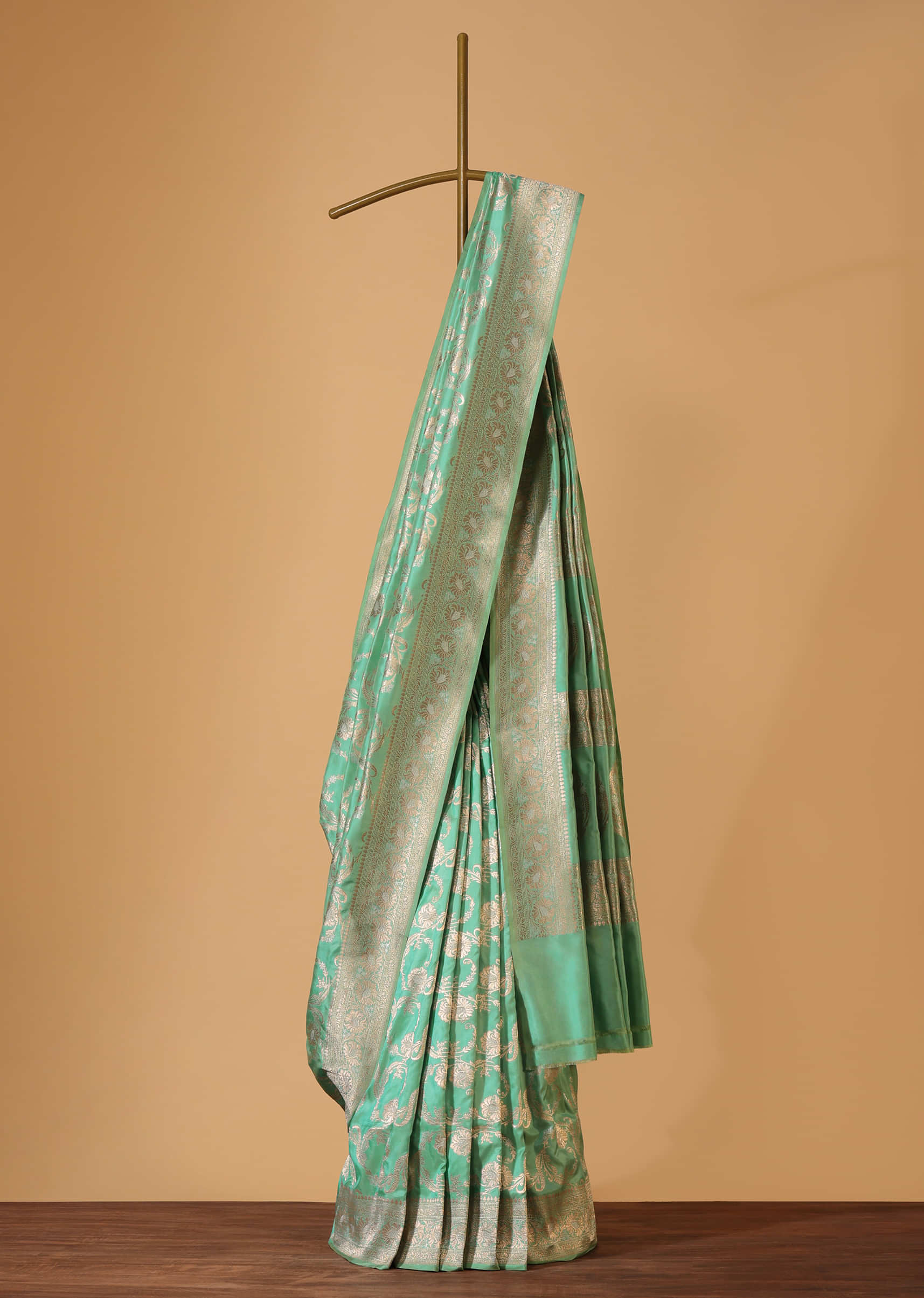 Sea Green Handloom Banarasi Saree In Uppada Silk With Meenakari Weave