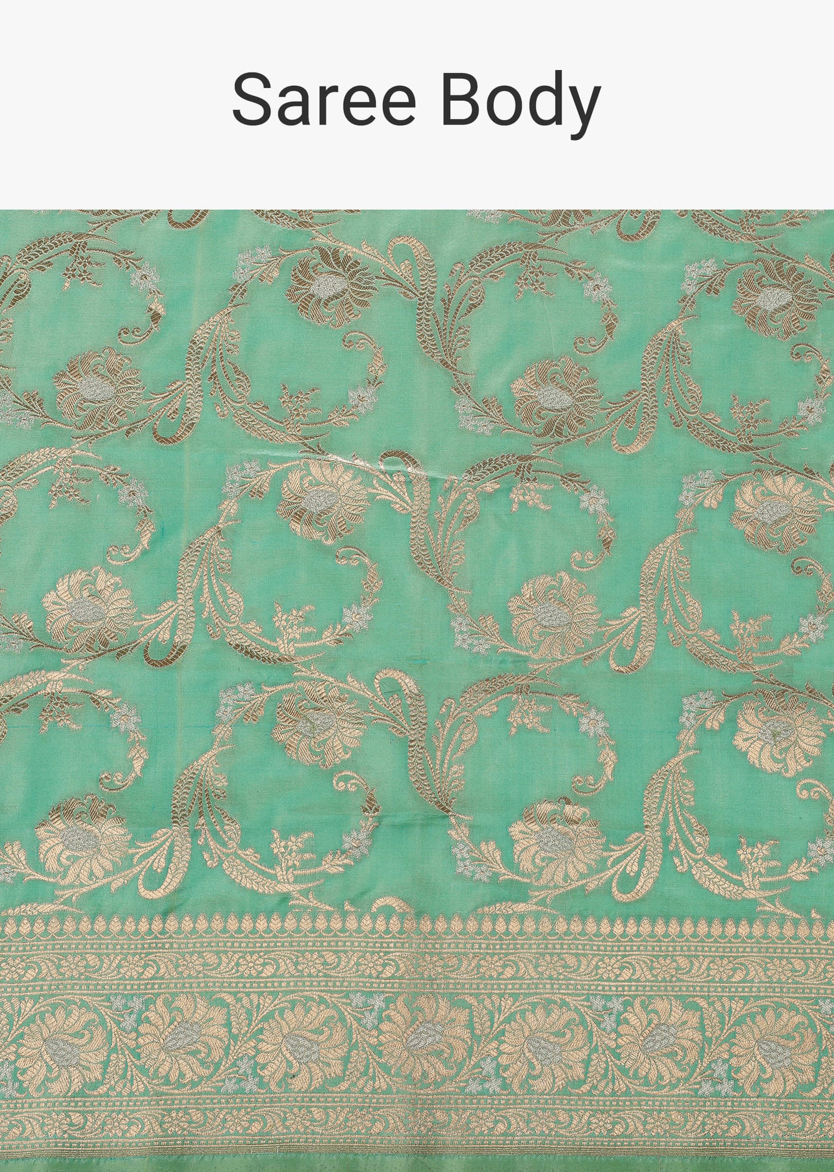 Sea Green Handloom Banarasi Saree In Uppada Silk With Meenakari Weave And Unstitched Blouse