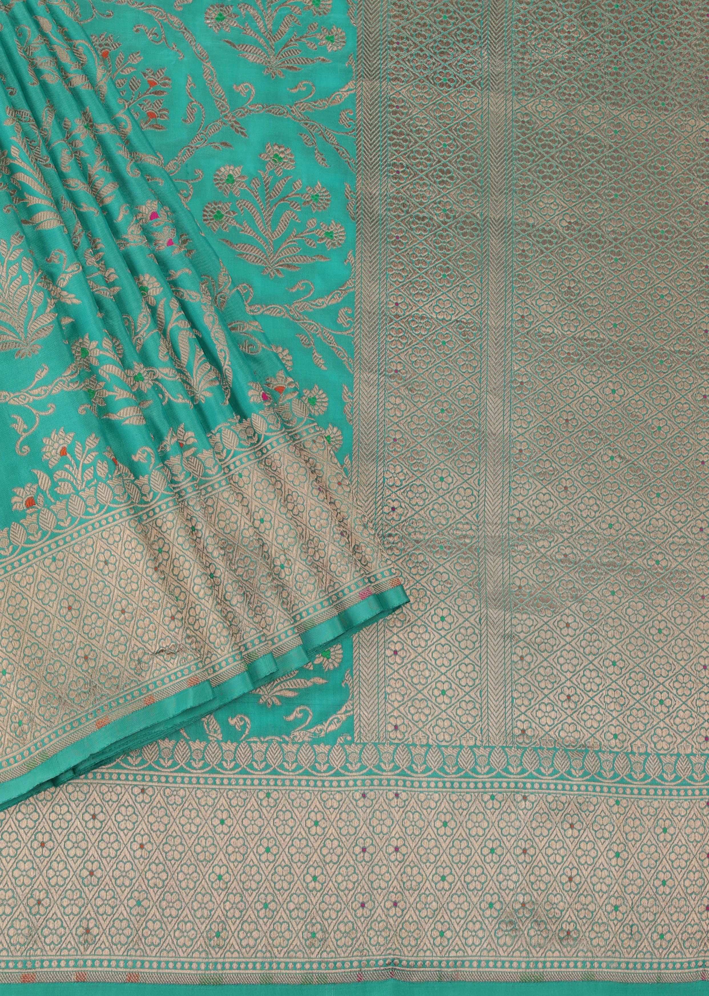 Sea Green Silk Saree With Meenakari Work In Uppada Silk