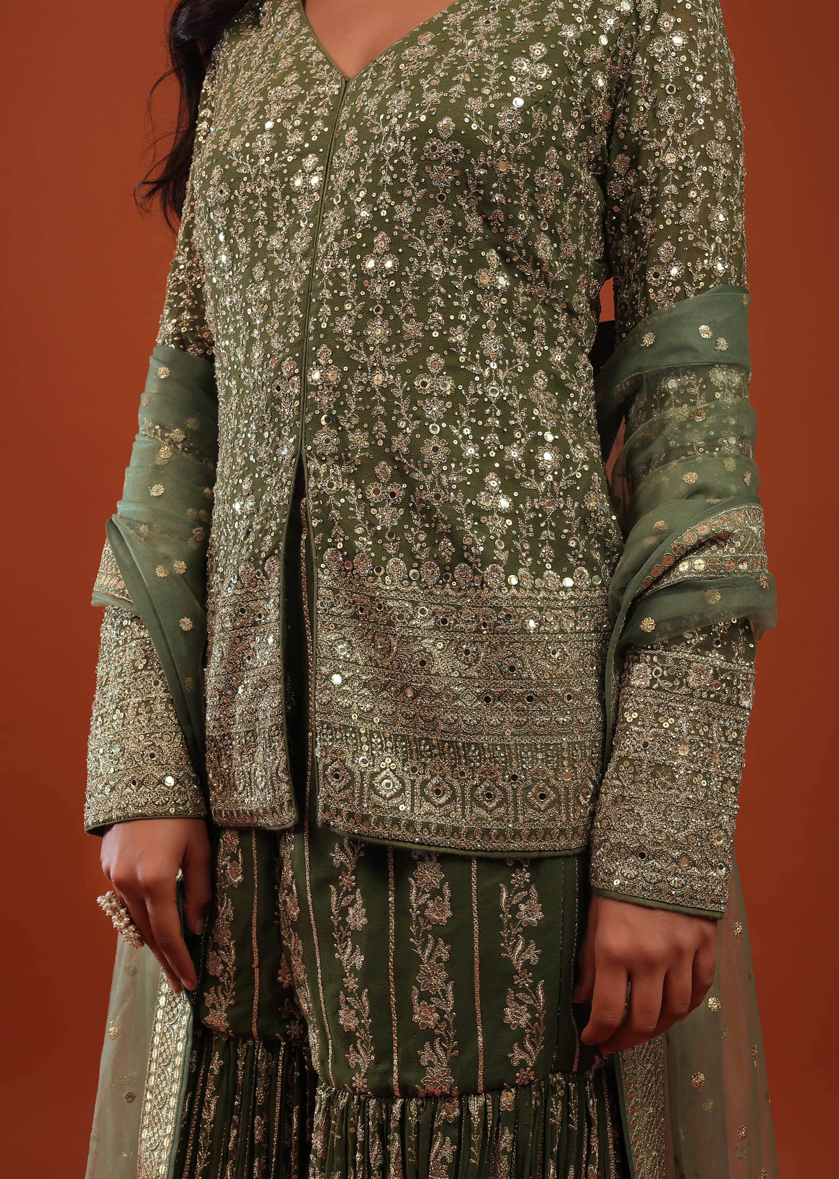 Sea Spray Green Embroidered Sharara Suit In Georgette
