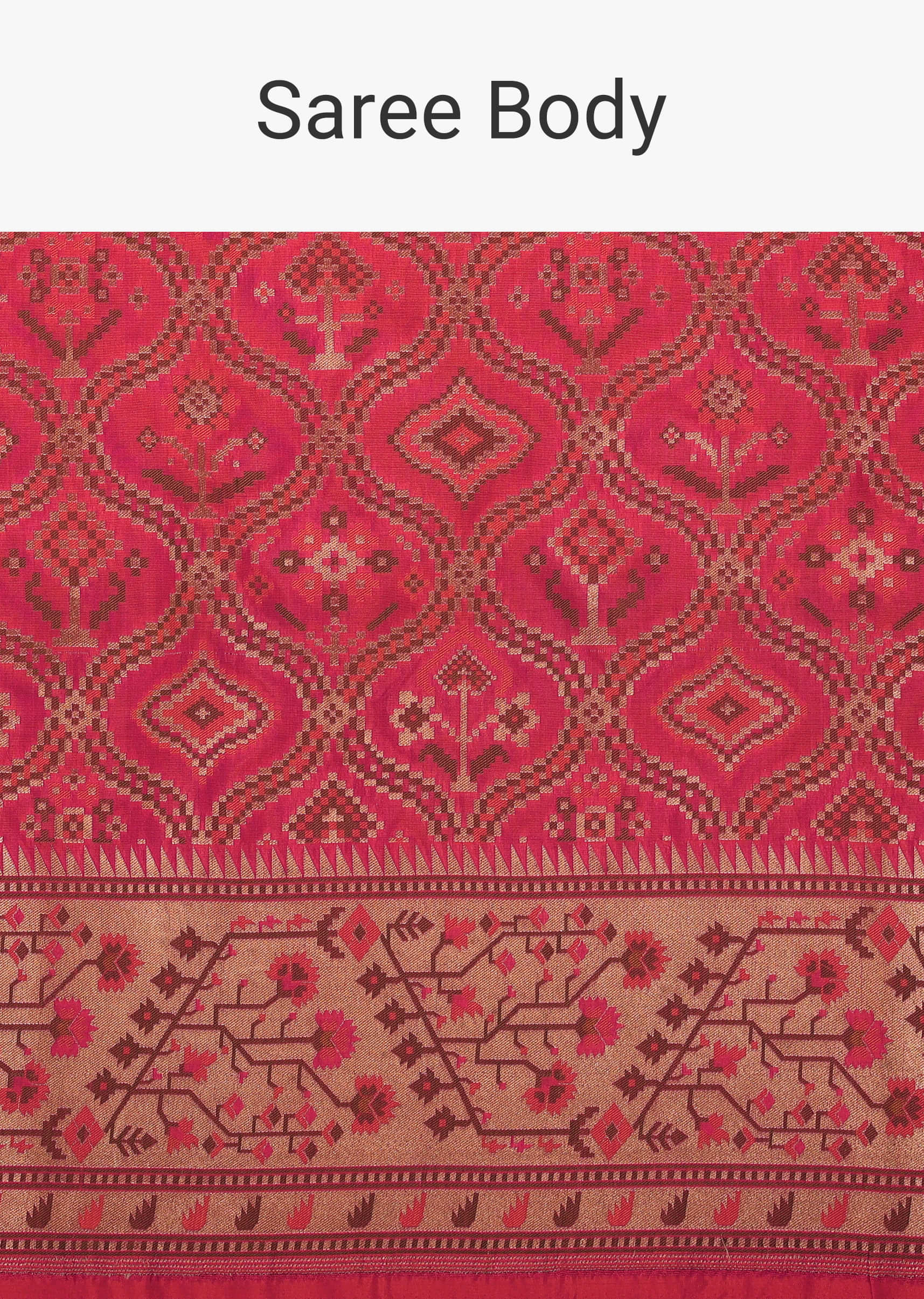 Rouge Pink Banarasi Patola Saree In Katan Silk With Ikat Weave And Unstitched Blouse