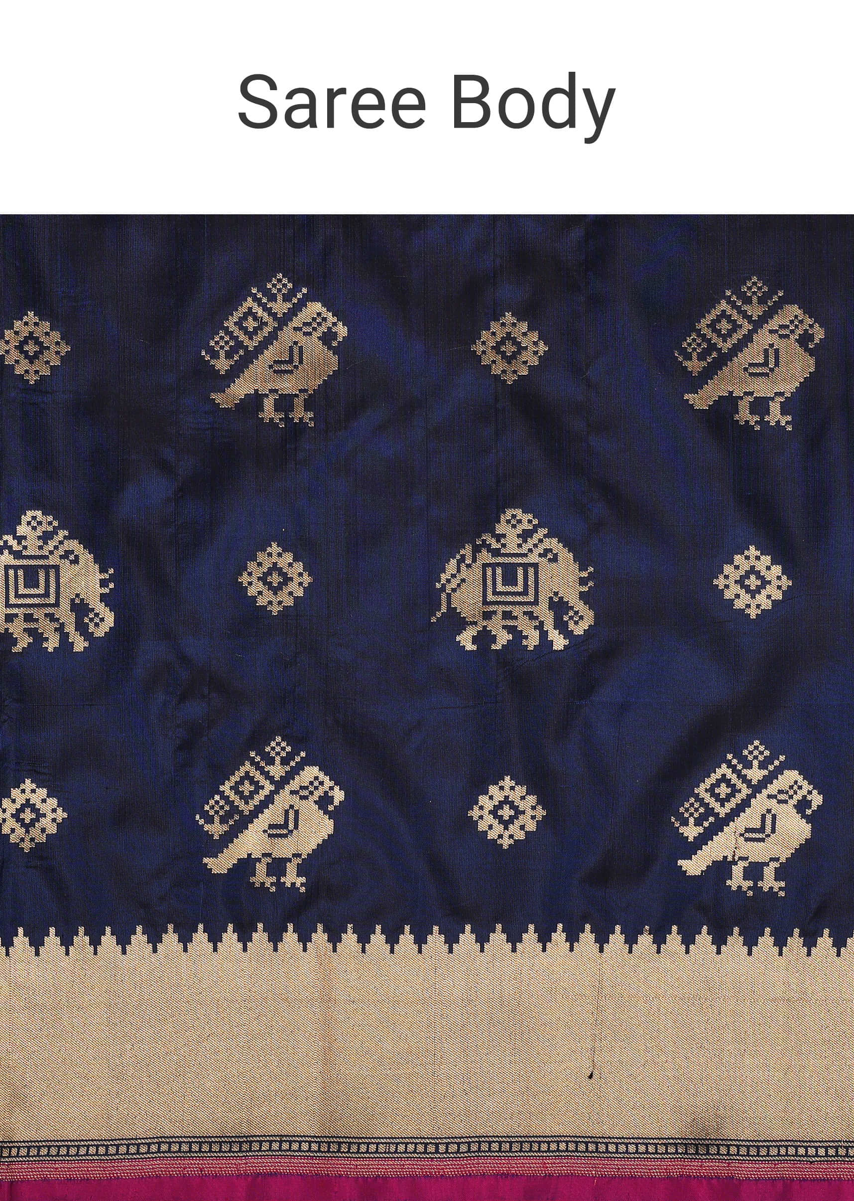 Indigo Blue Banarasi Patola Saree In Katan Silk With Ikat Weave And Unstitched Blouse