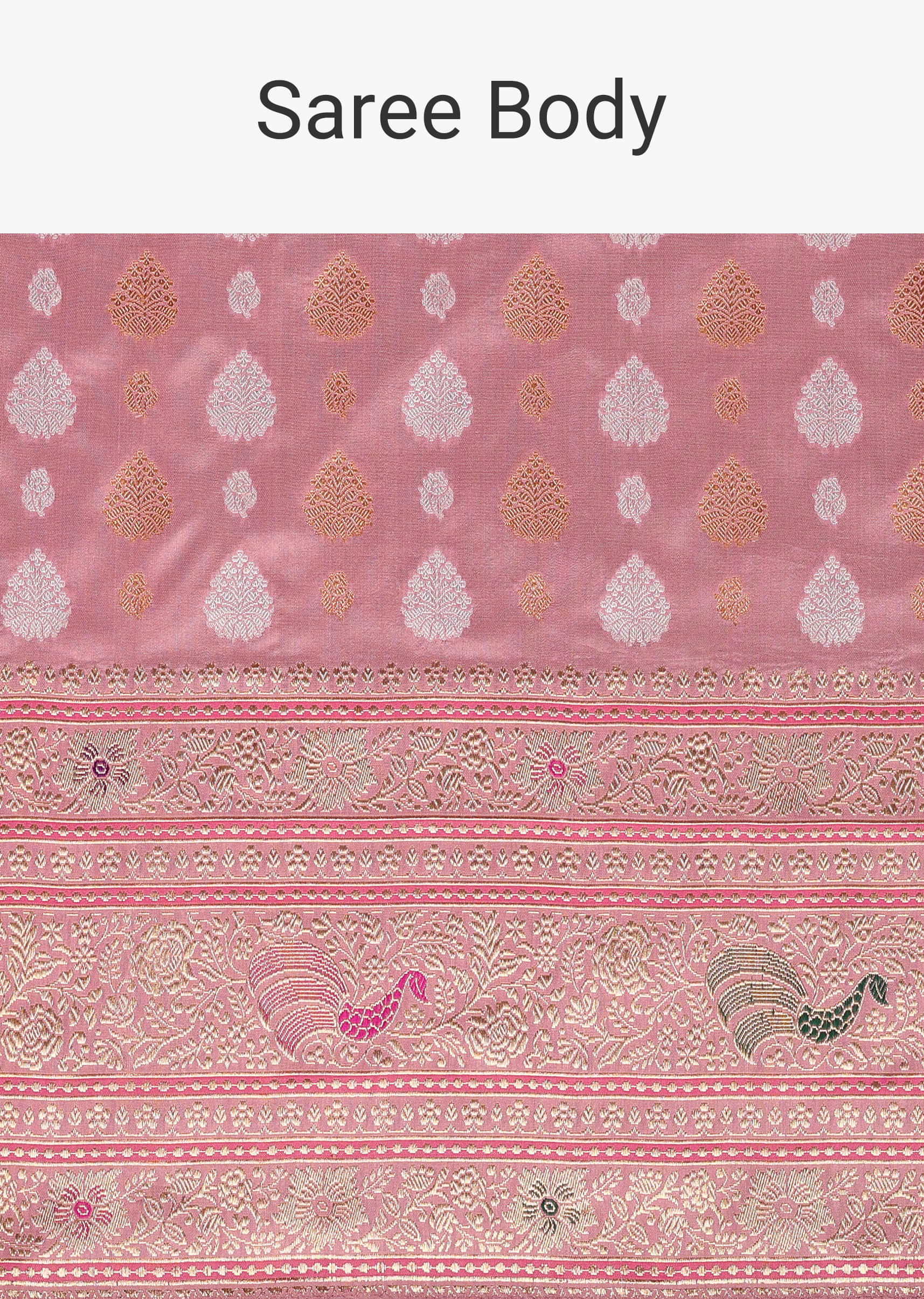 Blush Pink Banarasi Silk Saree In Kadhva Weave With Unstitched Blouse