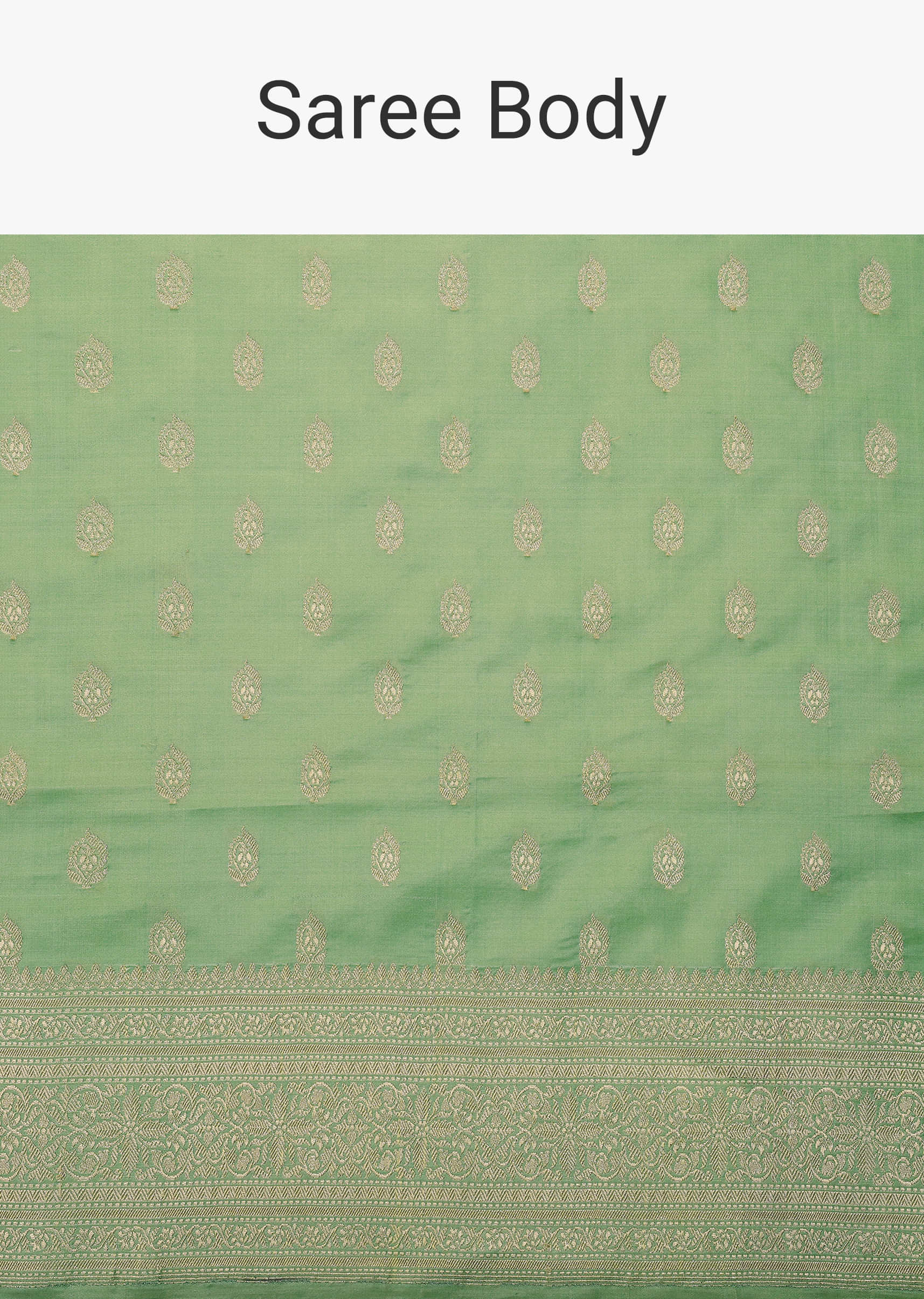 Moss Green Handloom Banarasi Saree In Satin Crepe With Traditional Gold Zari Weave
