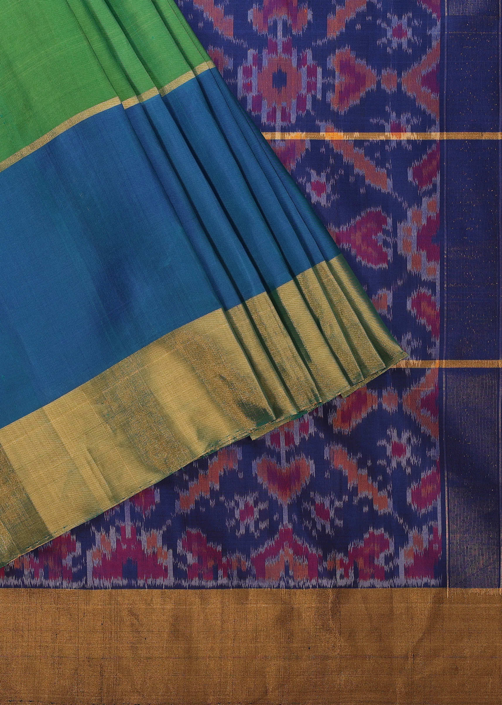 Royal Blue Saree In Album South Silk With Ikat Patola Pallu And Unstitched Blouse