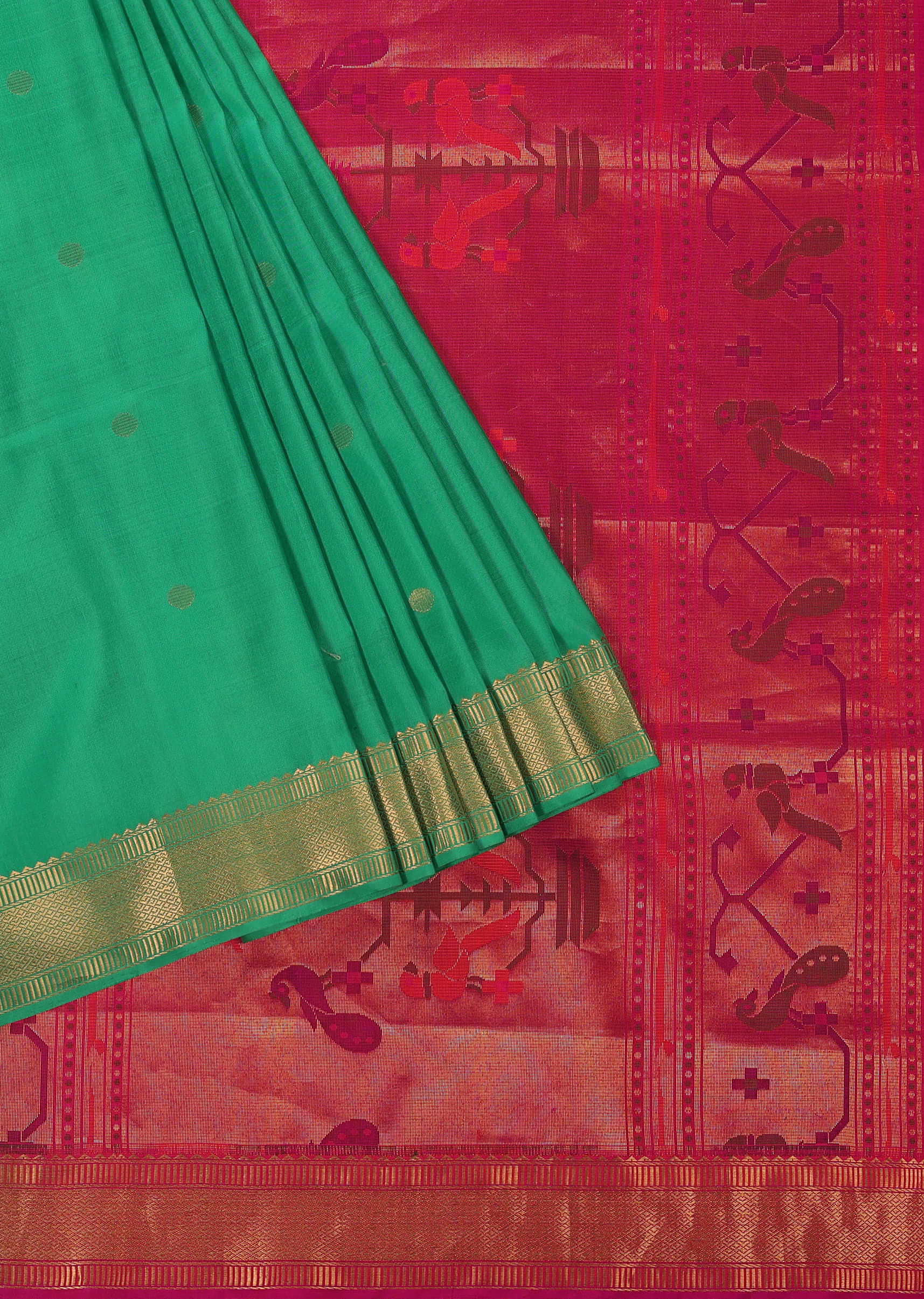 Blarney Green Album Silk Saree With South Paithani Pallu And Unstitched Blouse