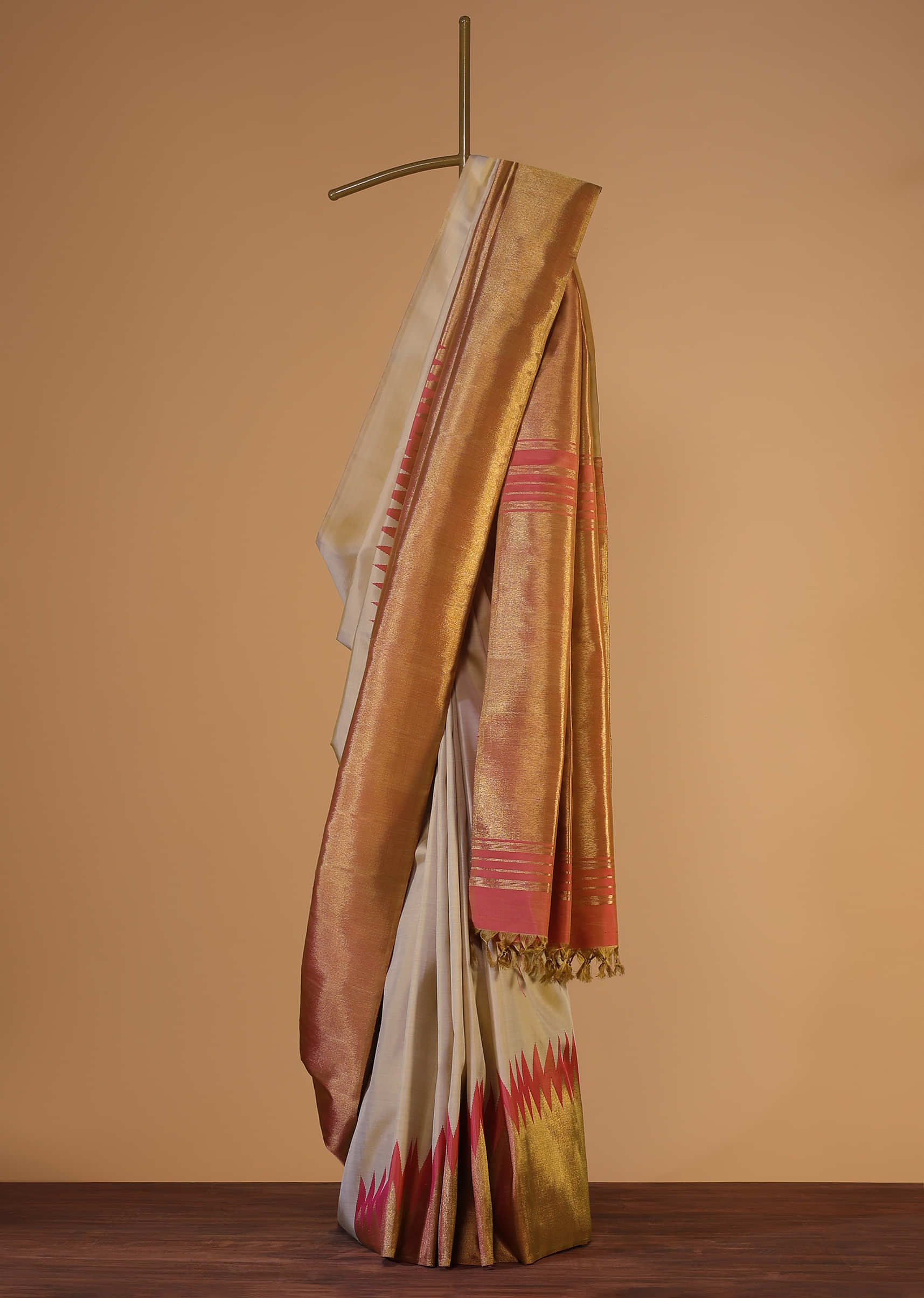 Copper Gold And Rapture Rose Saree In Pure Silk With An Unstitched Blouse