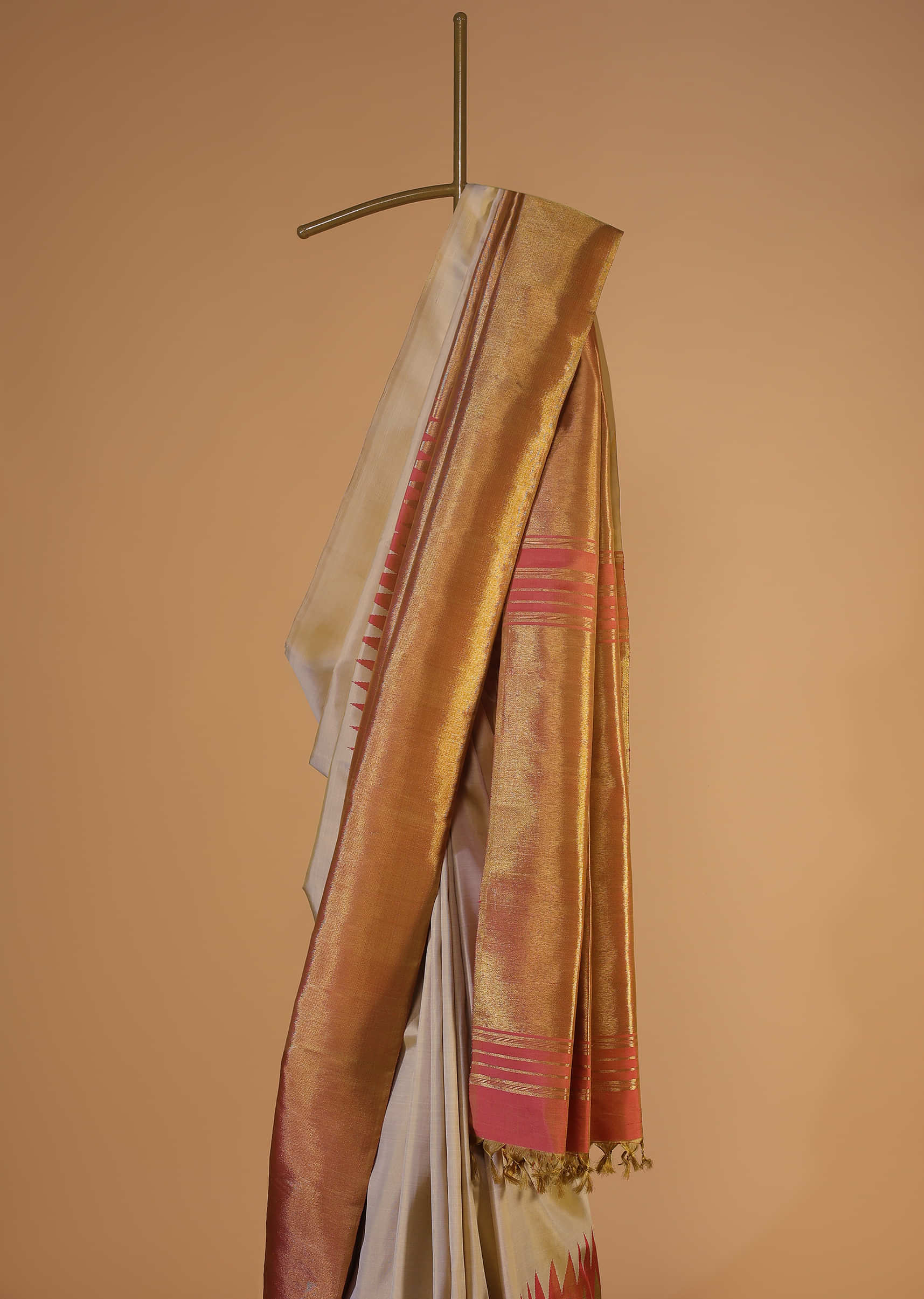 Copper Gold And Rapture Rose Saree In Pure Silk With An Unstitched Blouse