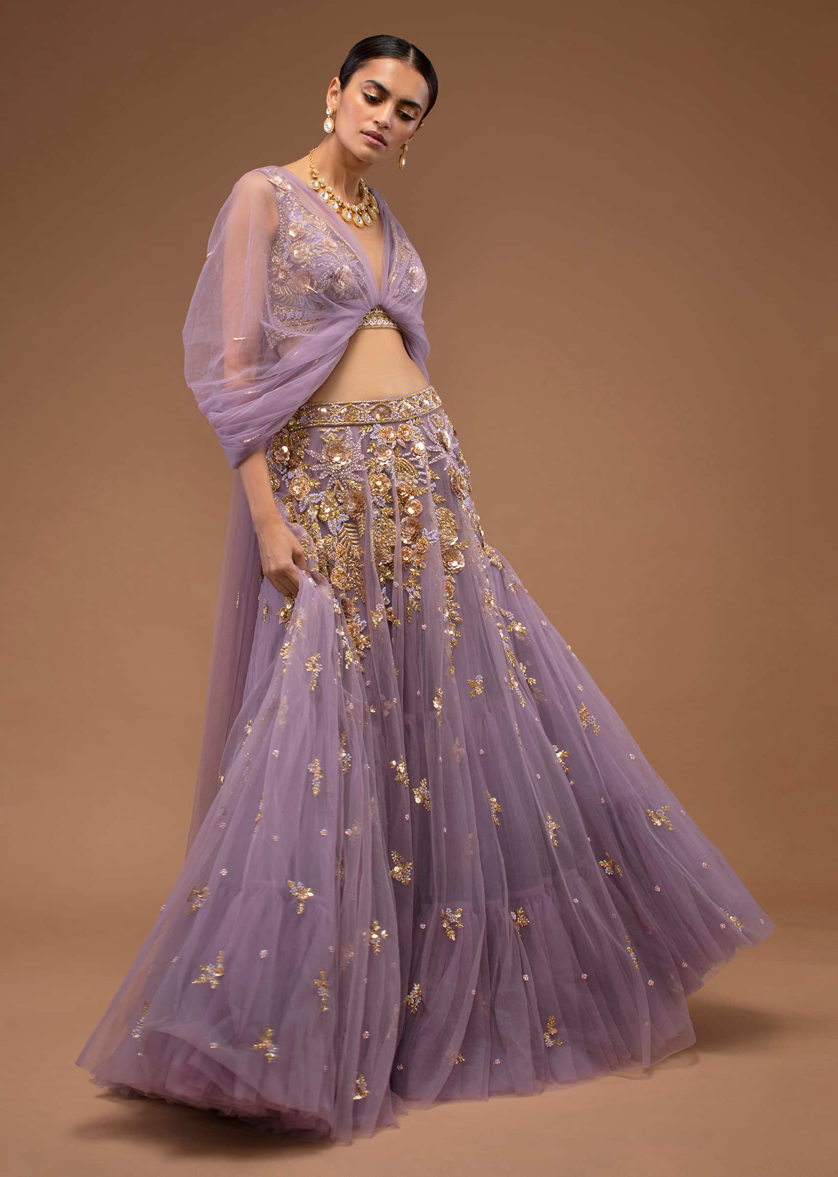 Shivani Singh In Kalki Lavender Skirt And Blouse With A Three Way Fancy Drape And Hand Embroidery