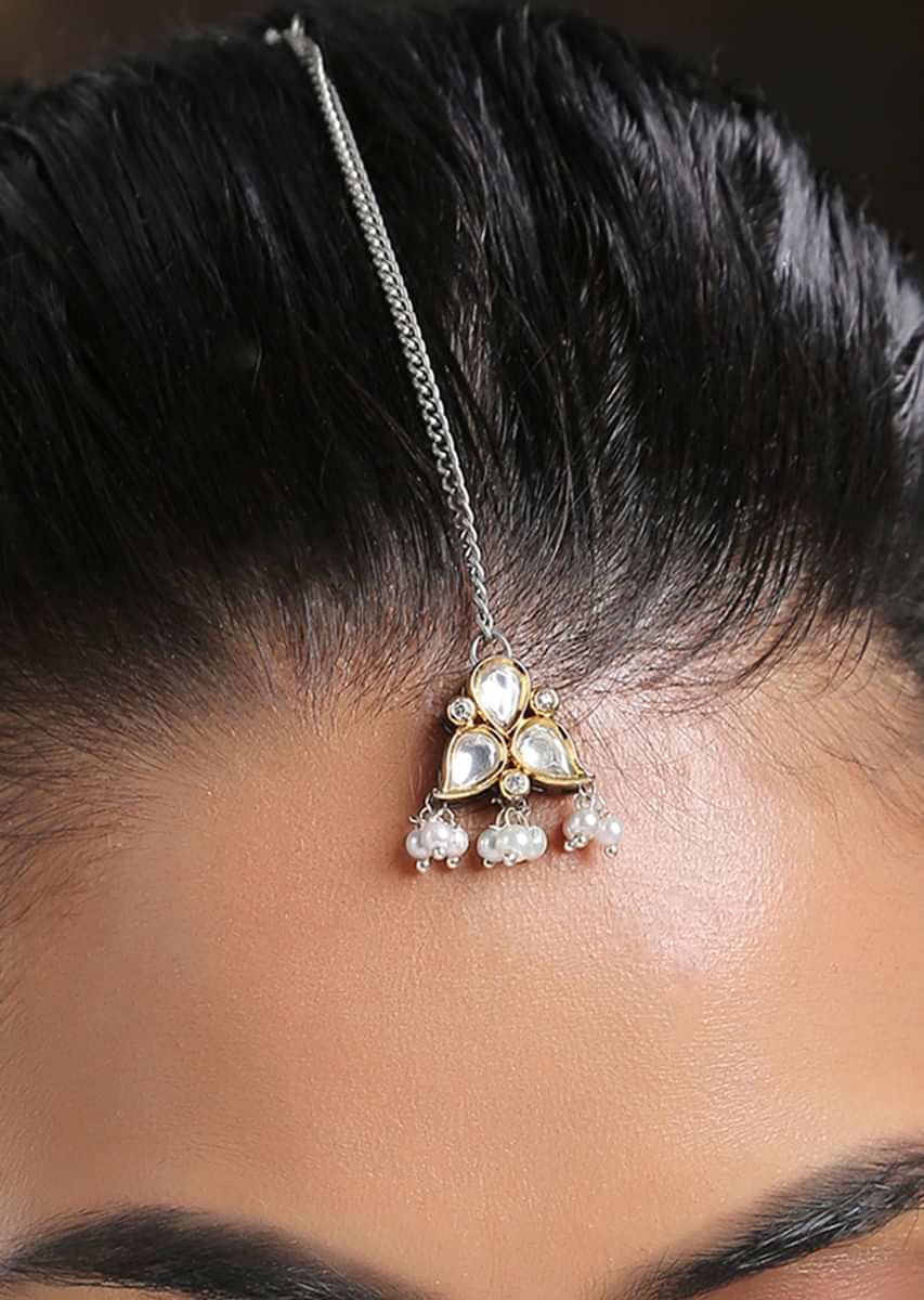 Silver And Gold Mangtika Featuring Timeless Victorian Polki And Cubic Zirconia By Paisley Pop