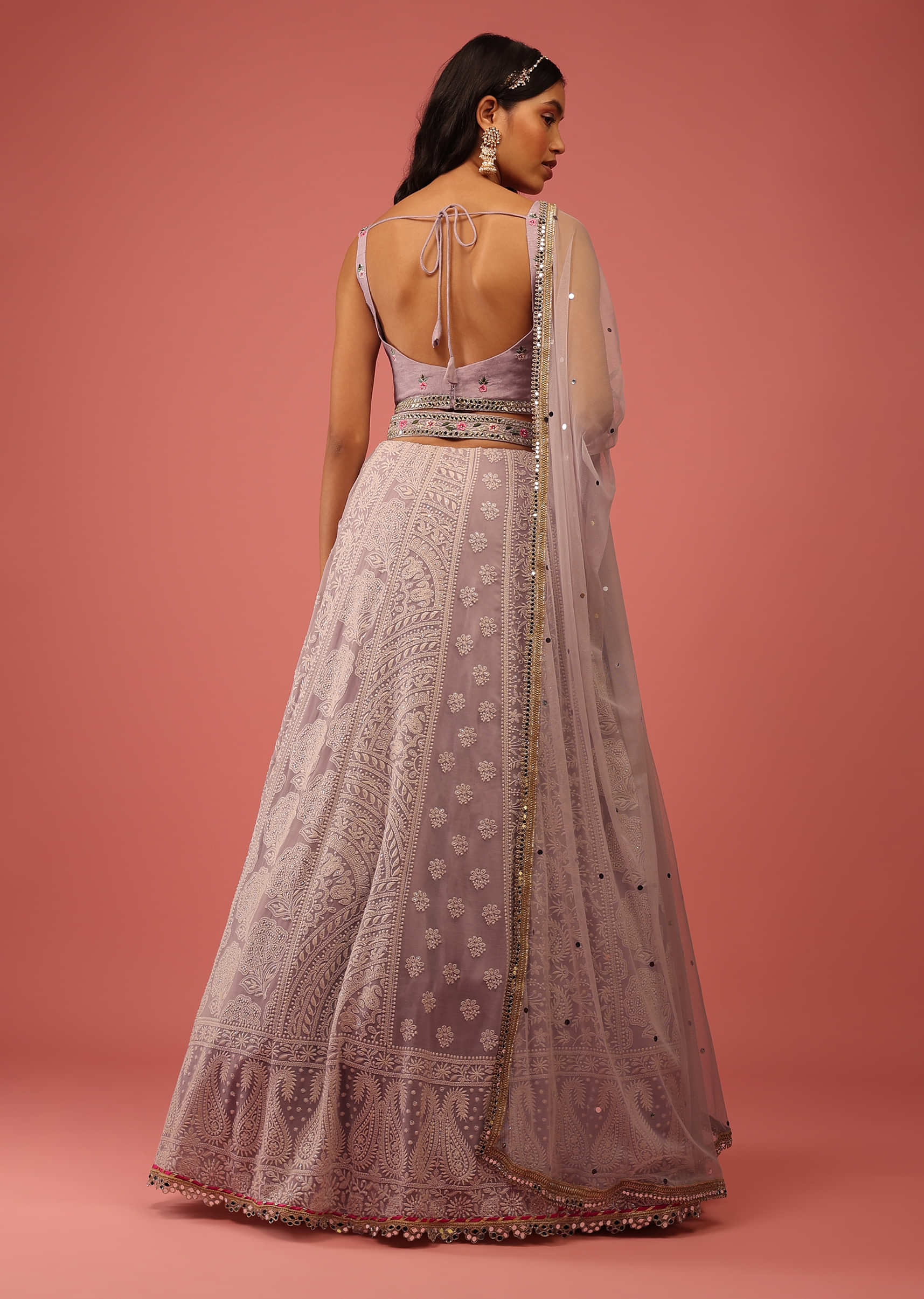 Lavender Purple Lehenga Choli With Lucknowi Thread Work And Multicolor Resham And Mirror Accents