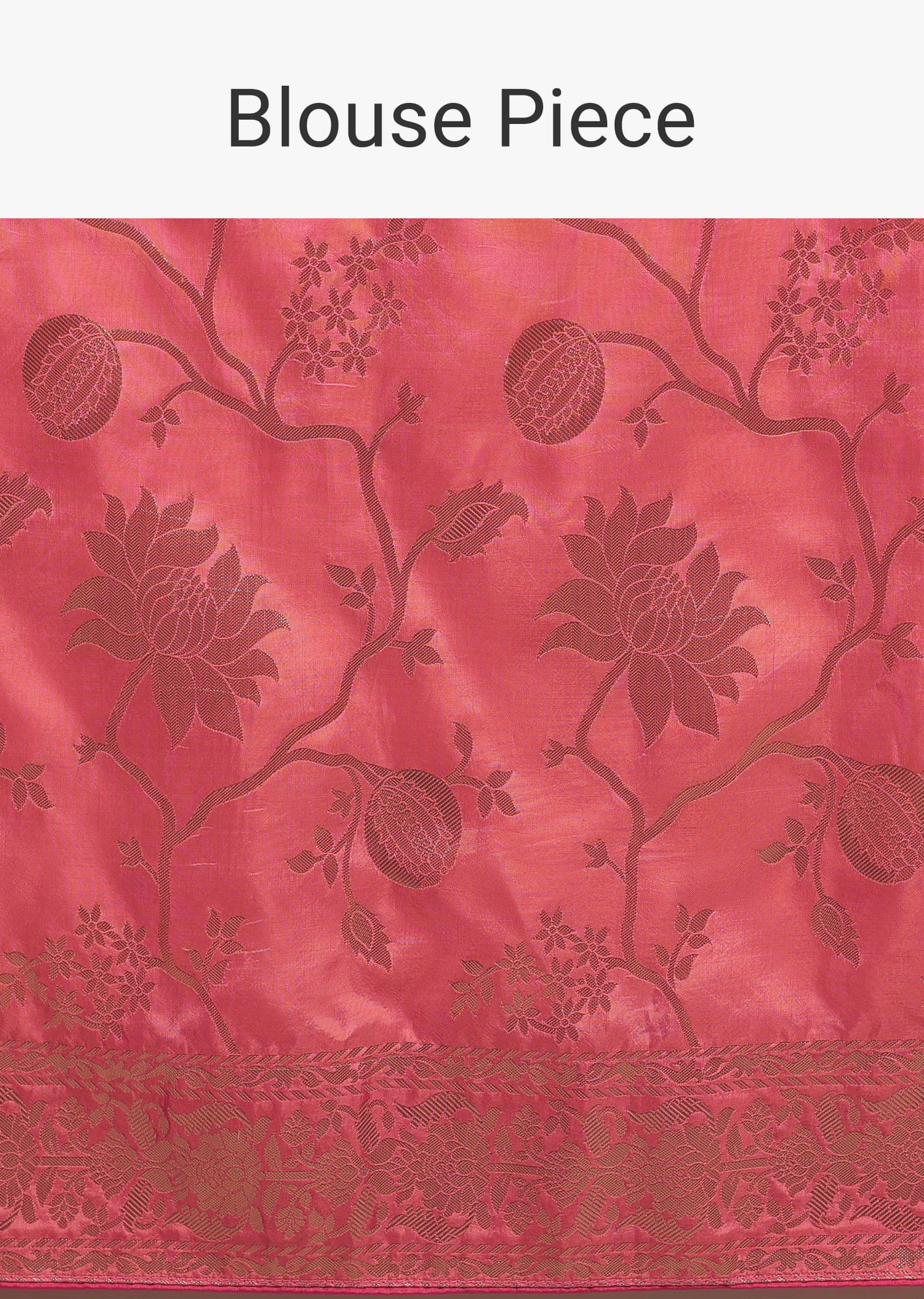 Salmon Pink Saree In Silk With Woven Floral Jaal And Intricate Floral Border
