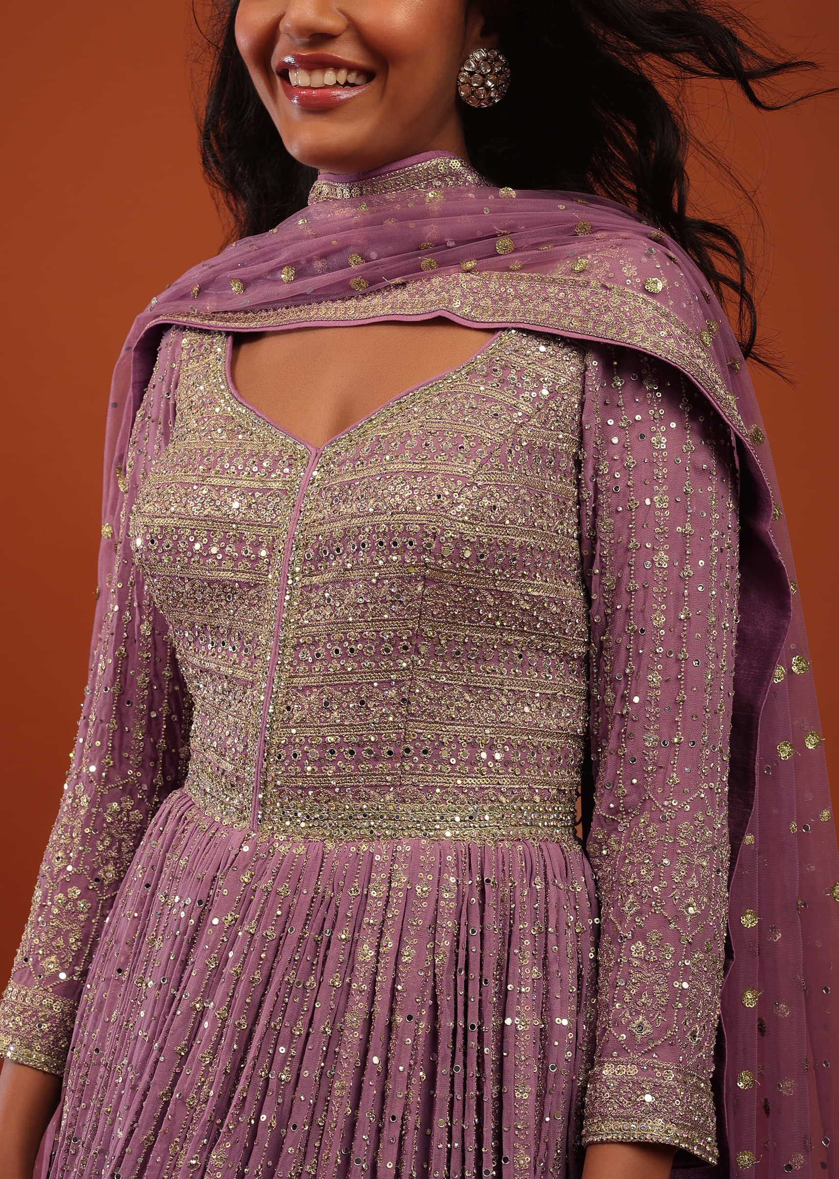 Striking Purple Ombre Embroidered Anarkali Suit In Georgette