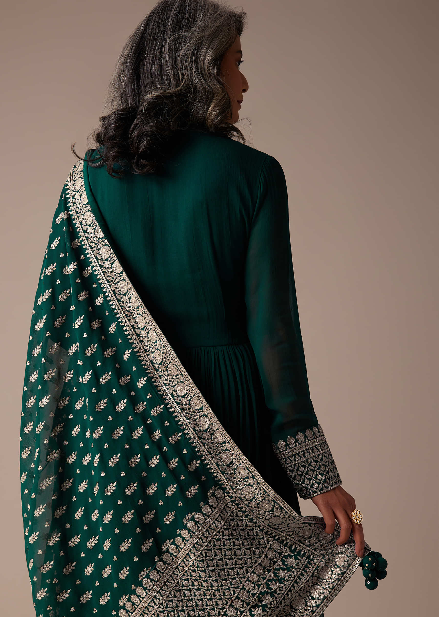 Teal Green Anarkali Suit In Georgette With Zardozi And Zari Embroidery Work