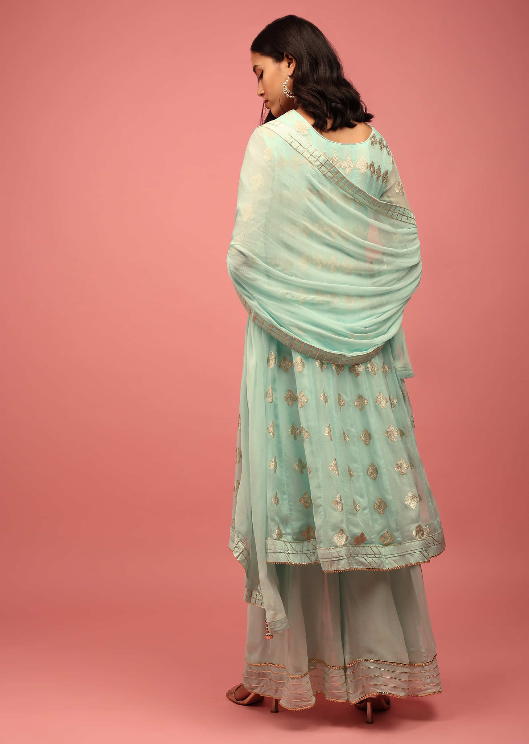 Sea Green Georgette Anarkali Suit With Embroidery