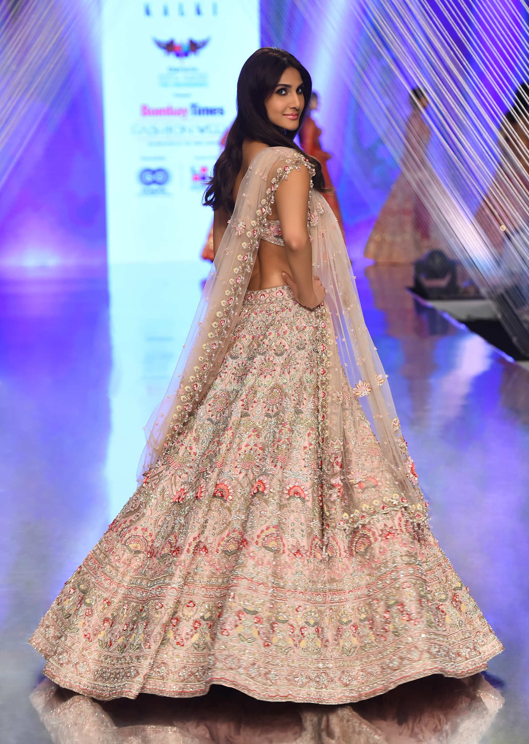 Charm Pink Rumi Lehenga Set In 3D Flower Motifs And Abla Embroidery, Crop Top Comes With The Similar Embroidery