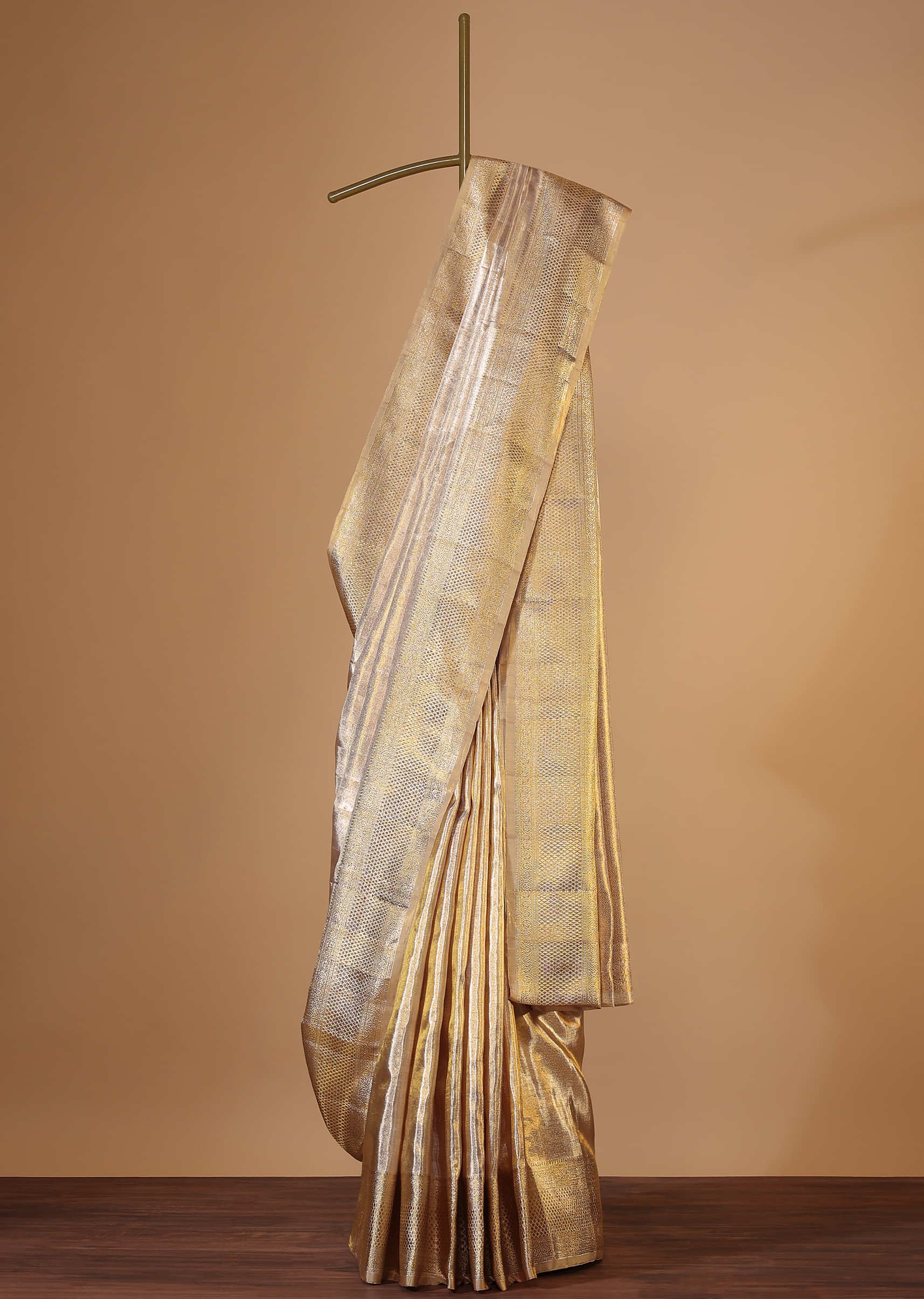 Beige White Tissue Saree With 7gm Real Zari In Luminous Gold Hue