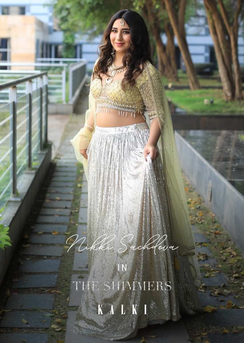 Yellow And Silver Ombre Lehenga Embellished In Sequins With Hand Embroidered Cholid Adorned In Cut Dana And Sequins Work