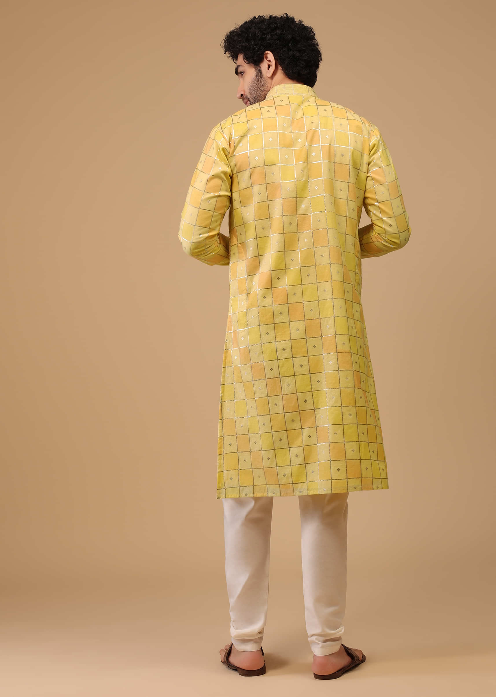 Yellow Printed Handwoven Chanderi Silk Kurta Set