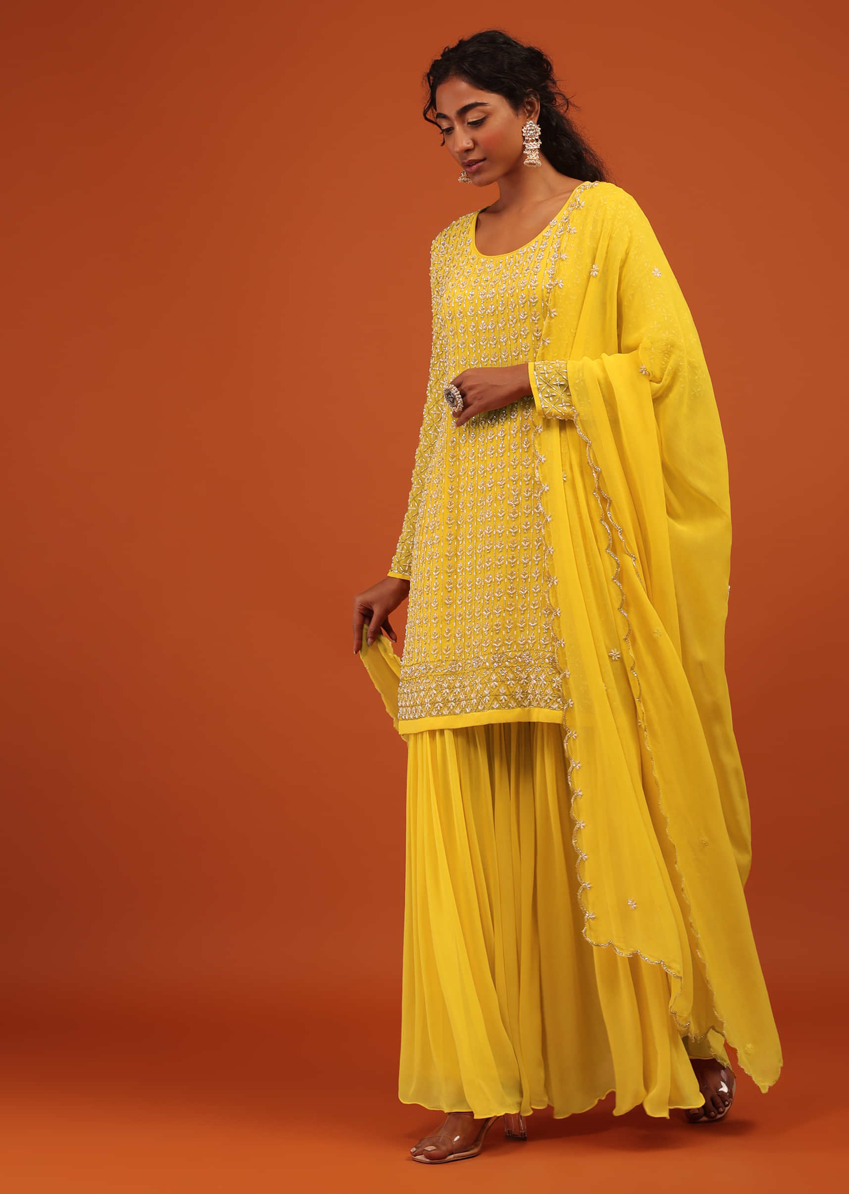 Yellow Sharara Suit In Sharara With Sequins and Beadwork