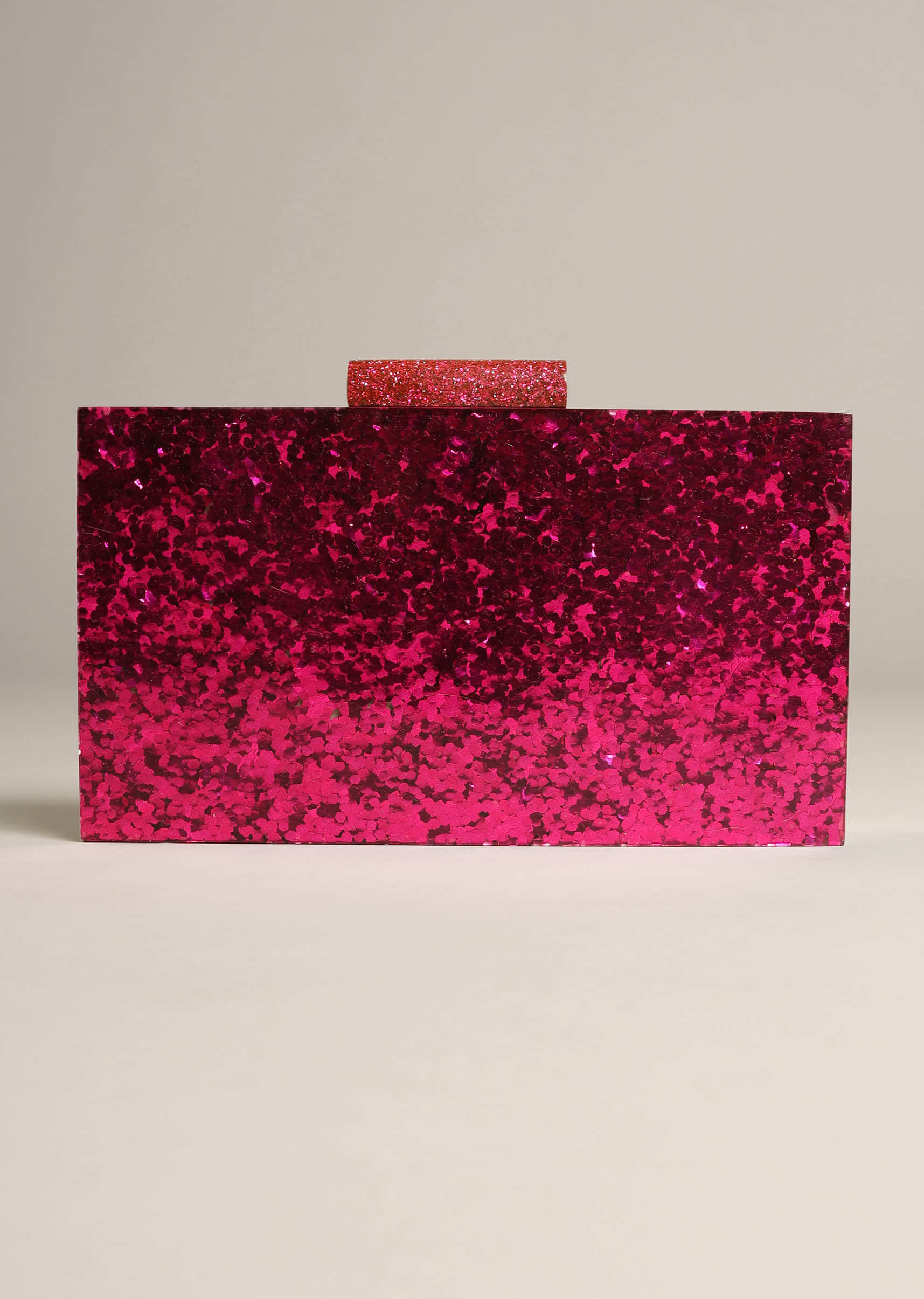 Magenta Pink Box Clutch With Shimmer Glitter All Over Online - Kalki Fashion