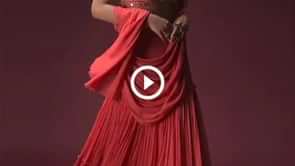 Coral Ready Pleated Saree With A Heavily Hand Embroidered Crop Top Adorned In Geometric Cut Mirrors Online - Kalki Fashion.mp4
