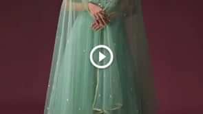 Mint Blue Indowestern Anarkali Suit In Net With Hand Embroidery Work Using Flower Cut Mirrors On The Bodice Online - Kalki Fashi