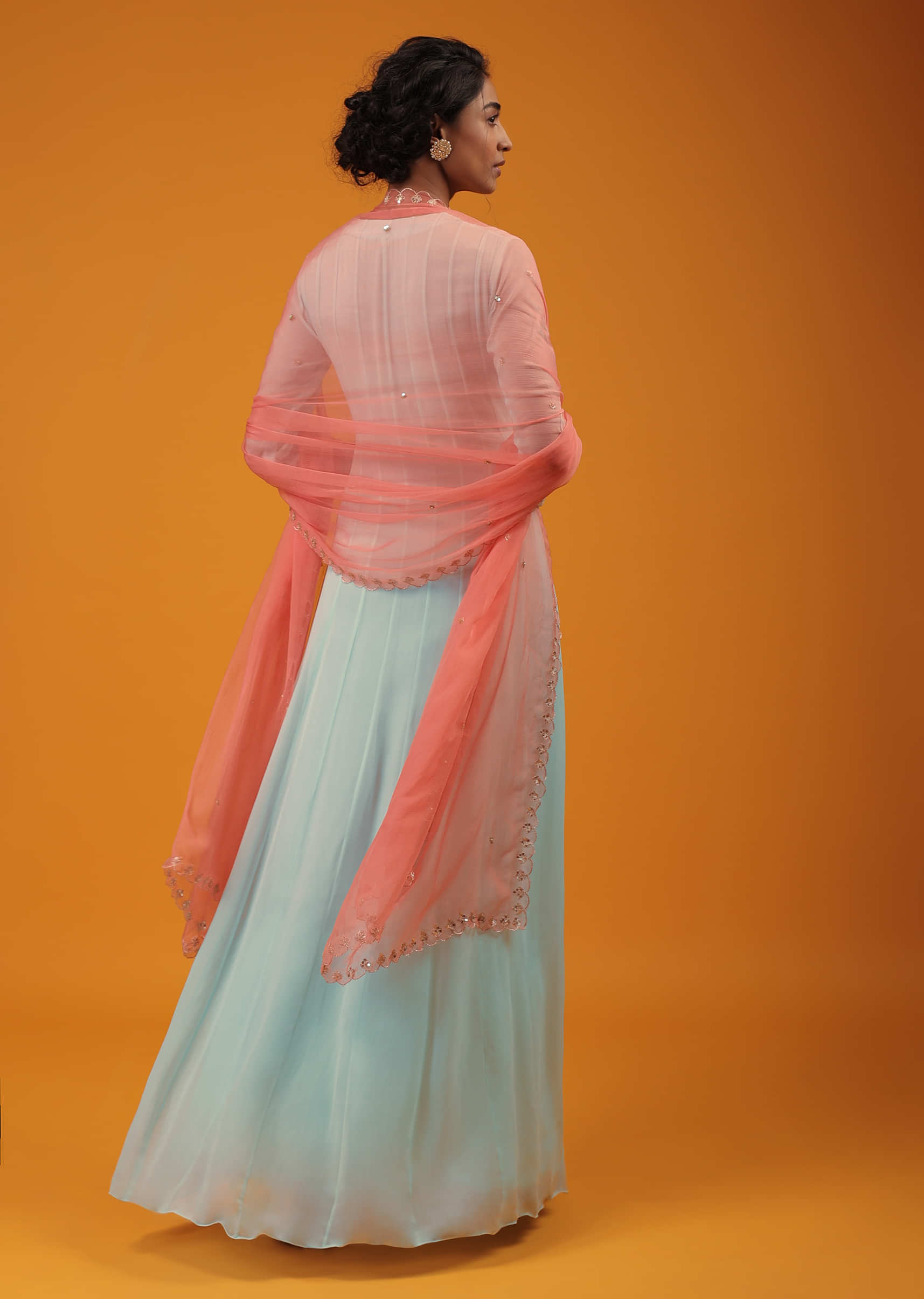 Mint Green Anarkali Suit In Georgette Dress With Moti, Sequins And Zari Work