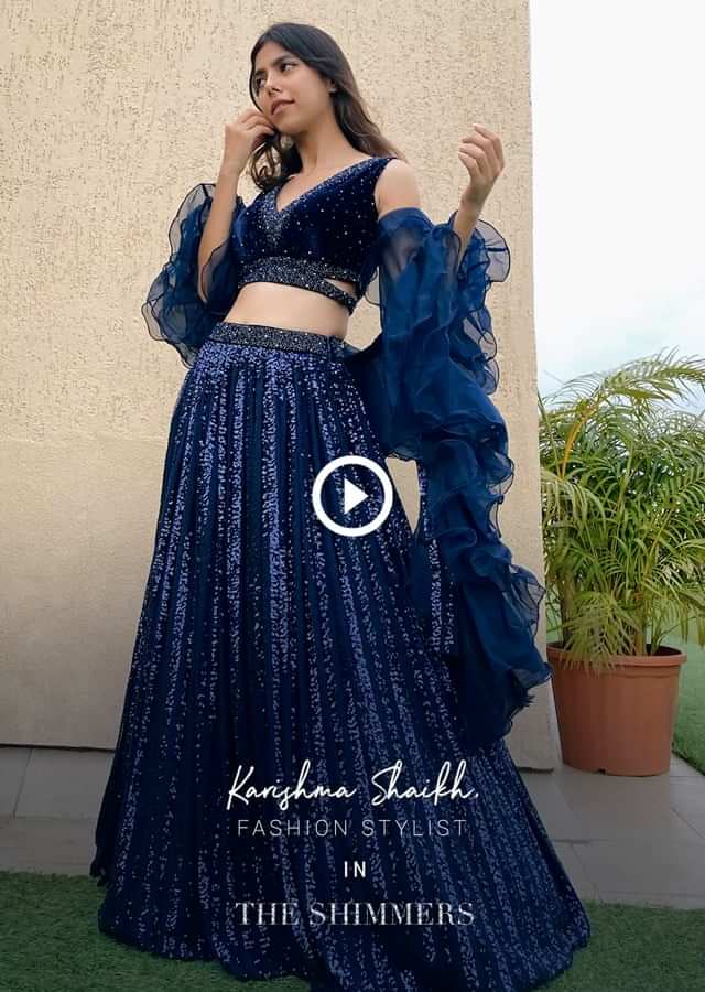 Midnight Blue Lehenga In Striped Sequins.mp4