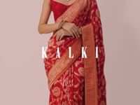 Buy Red Saree in Dola Silk With Floral Weave And Unstitched Blouse