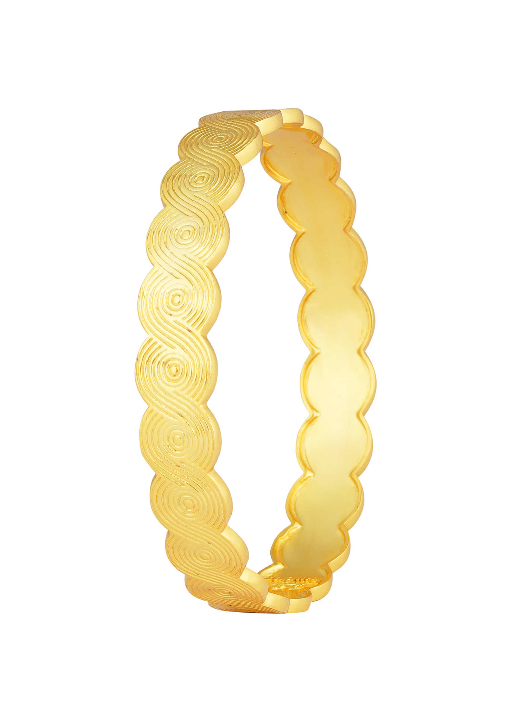 Gold Plated Adjustable Bangle With A Minimalistic Carved Design
