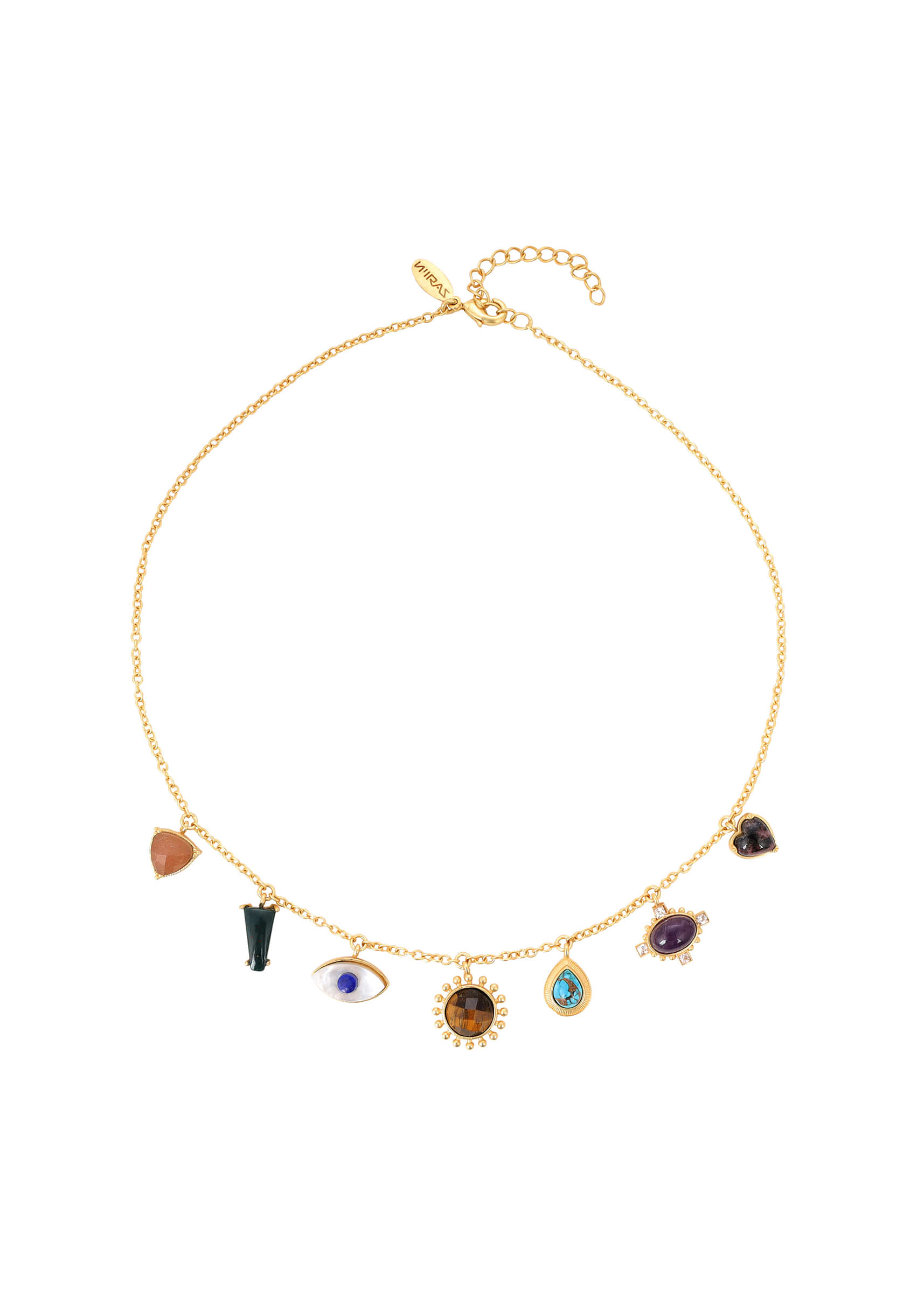 22Kt Gold Plated Multi Colored Healing Stone Link Necklace