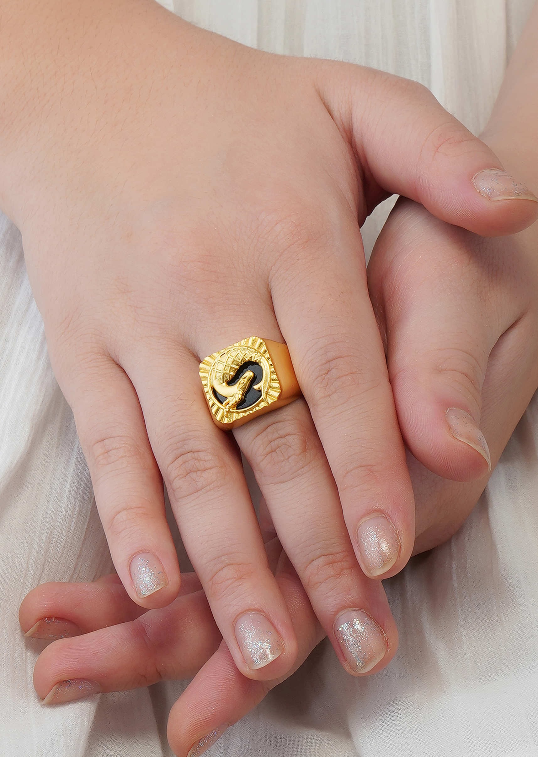 22Kt Gold Plated Spirit Of The Sea Goat - Capricorn Ring By Zariin