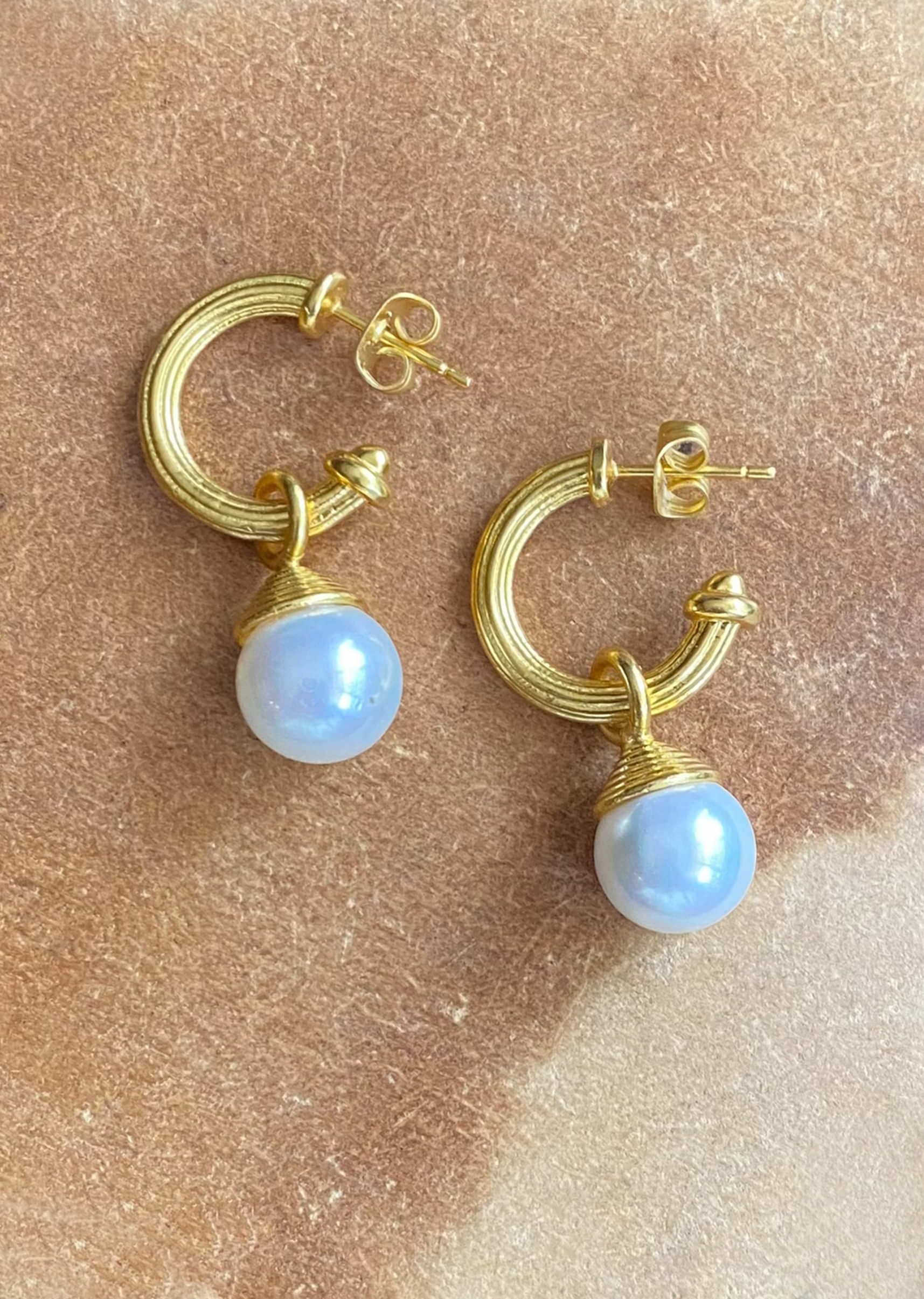 Gold Plated Earrings With Freshwater Pearl Drops