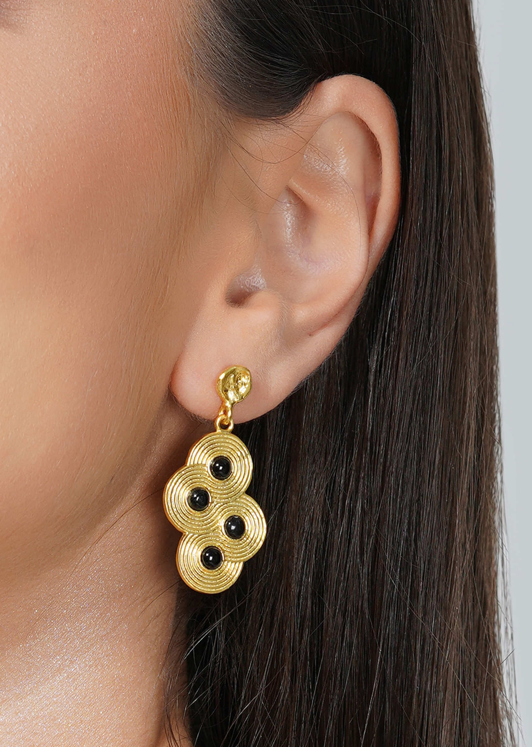 Gold Plated Designer Earrings Studded With Onyx Stones