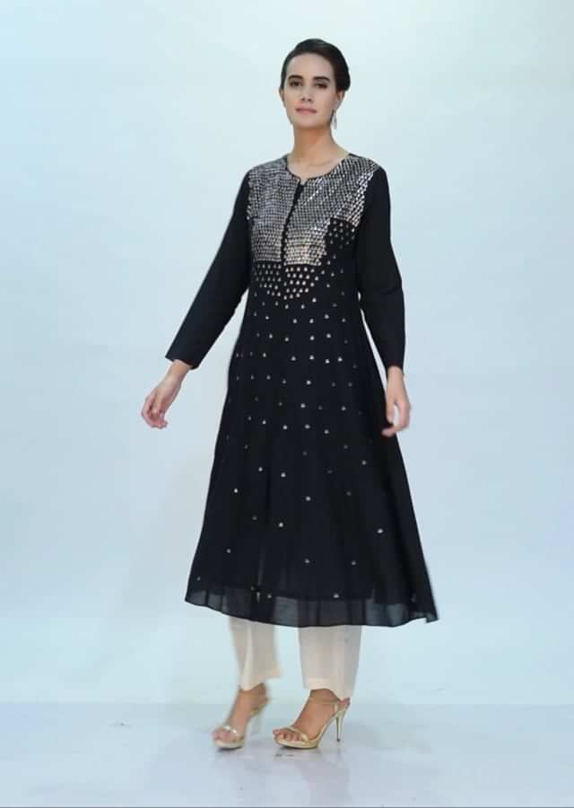 Black cotton kurti adorn with sequins work only on Kalki