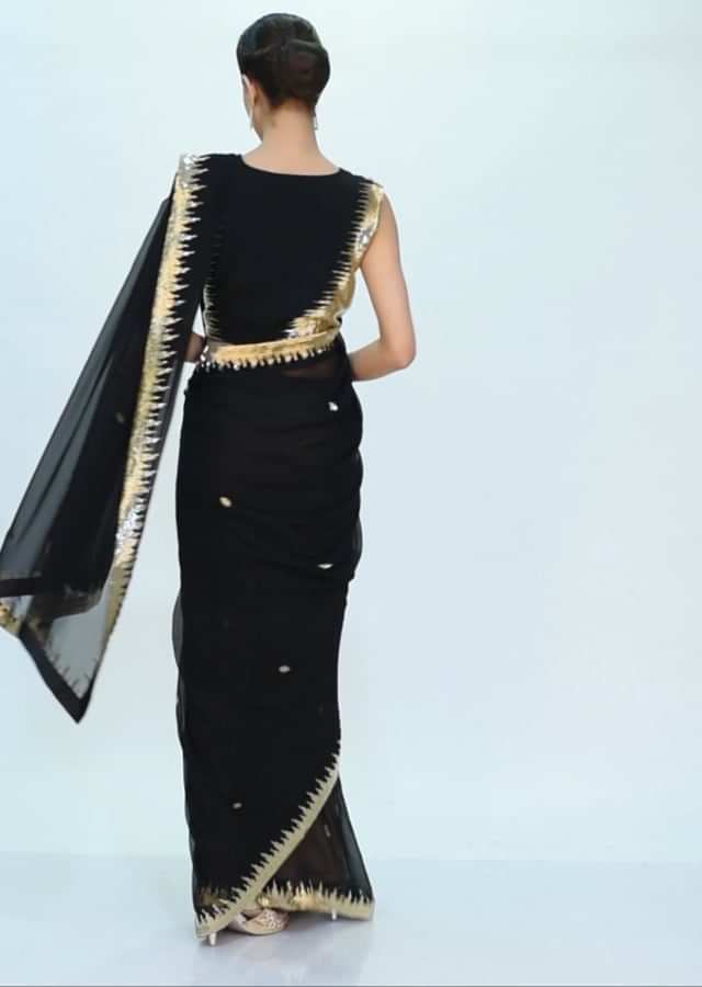 Black georgette saree wit cut dana embroidery and butti only on Kalki