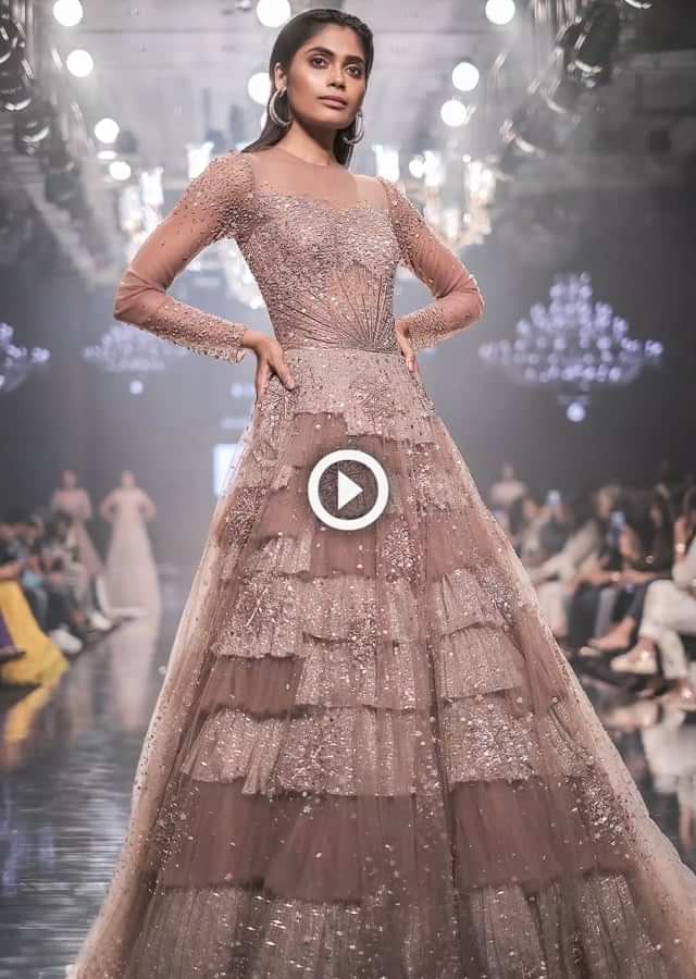 Eve Champagne Gown In Hand Crafted Net With Snowflake Motifs Online - Kalki Fashion