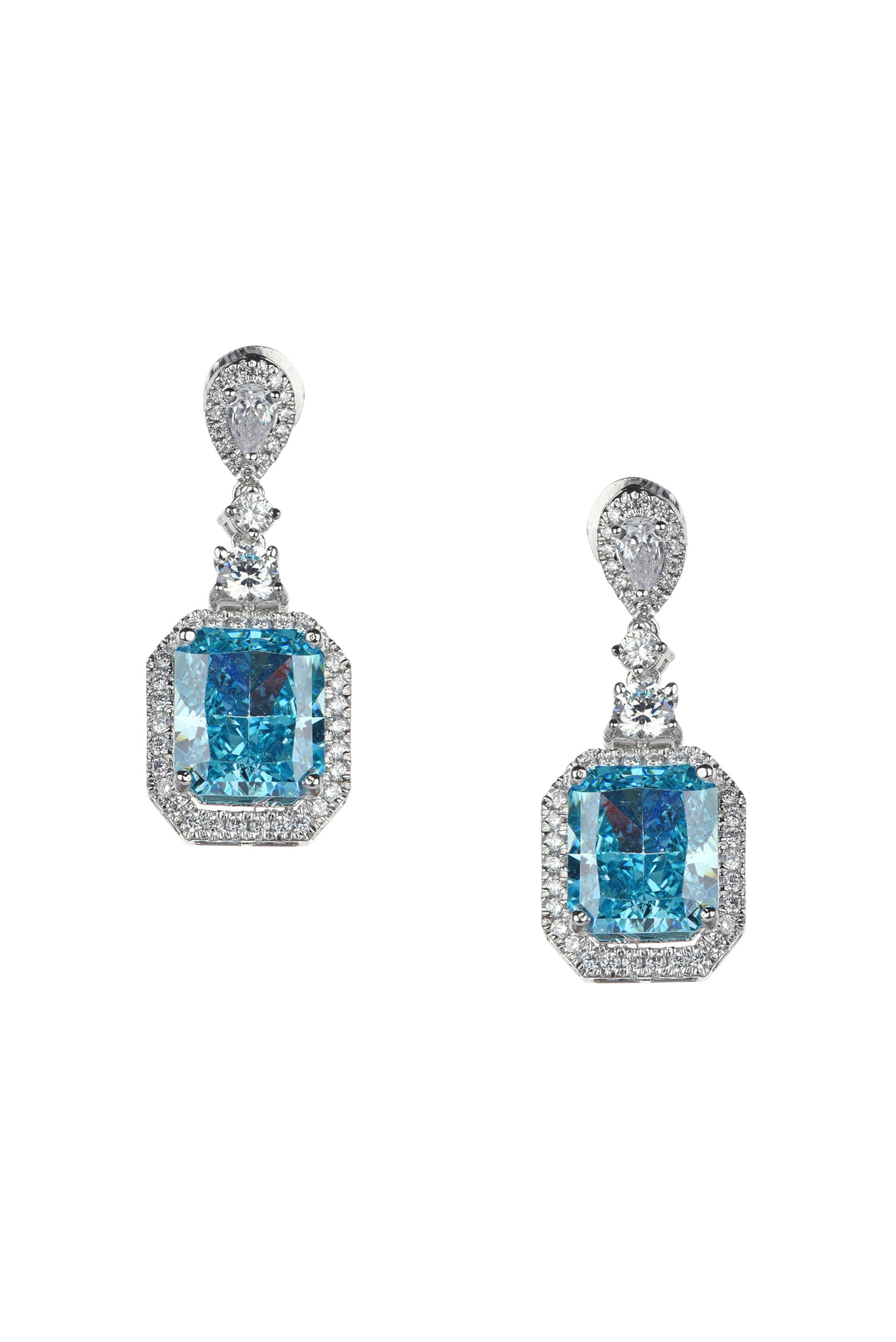 Buy 92.5 Sterling Silver Danglers Studded With Aqua Blue-Toned Stone ...