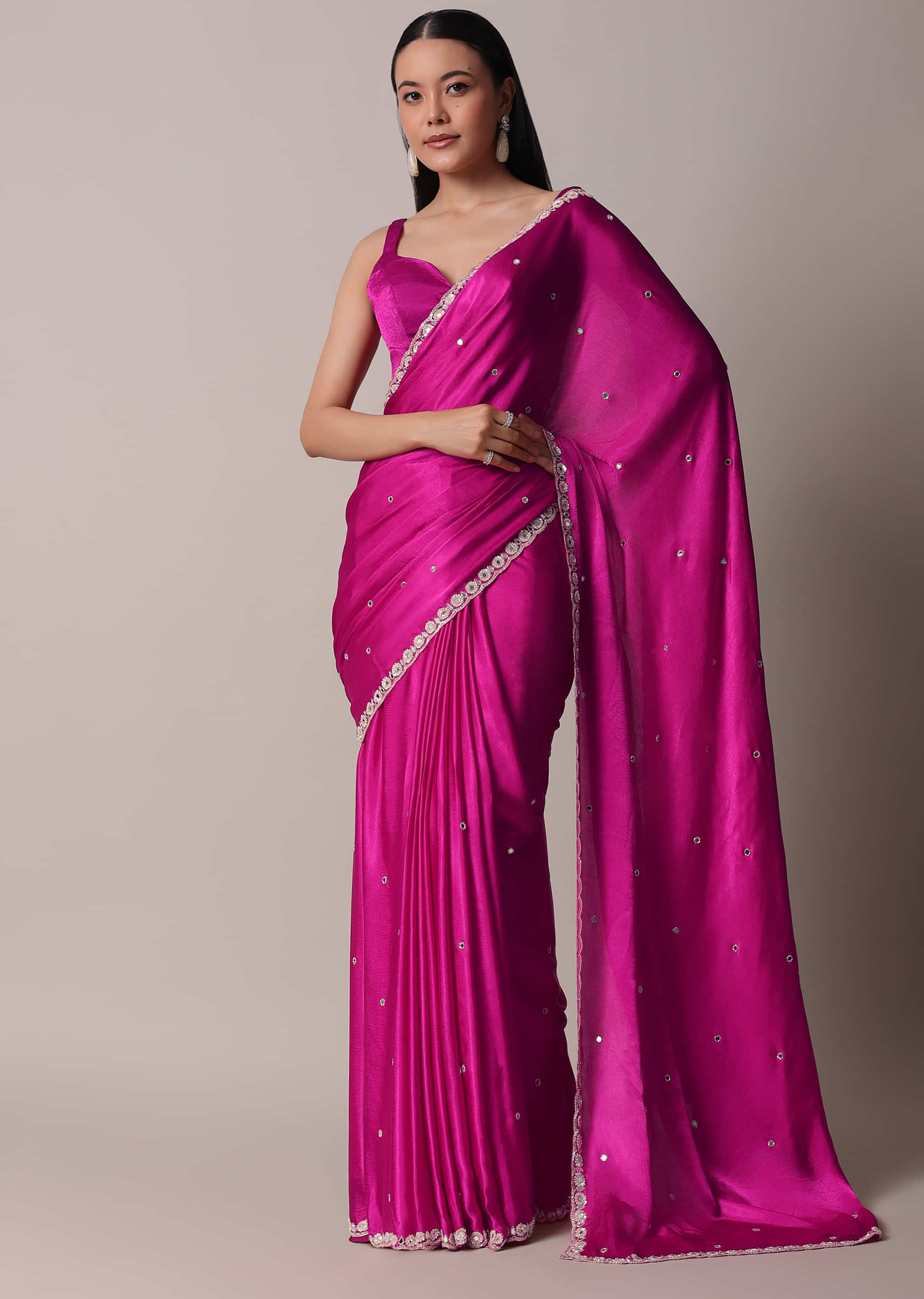 Baby pink Color Fancy Georgette Silver lines Saree With Silver Matty Blouse-sgquangbinhtourist.com.vn