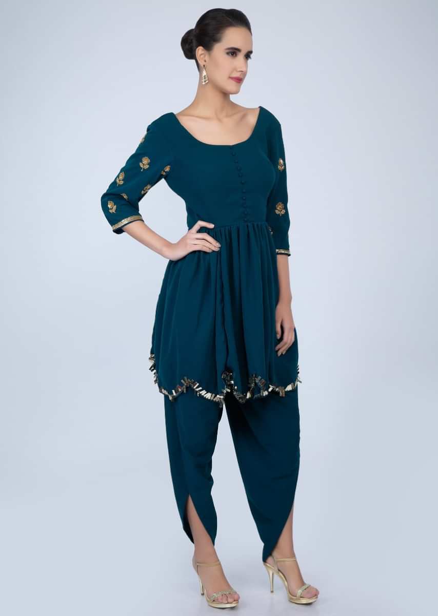 Admiral Blue Suit In Heavy Georgette With Matching Dhoti Pant Online - Kalki Fashion